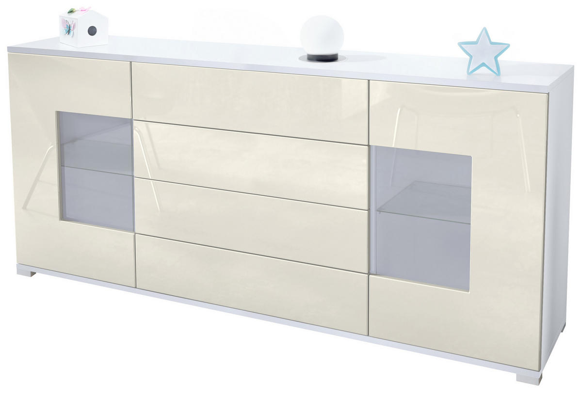 SIDEBOARD Grömitz Creme Hochglanz - Creme, Holzwerkstoff (166.5/75.5/35cm) - Vladon