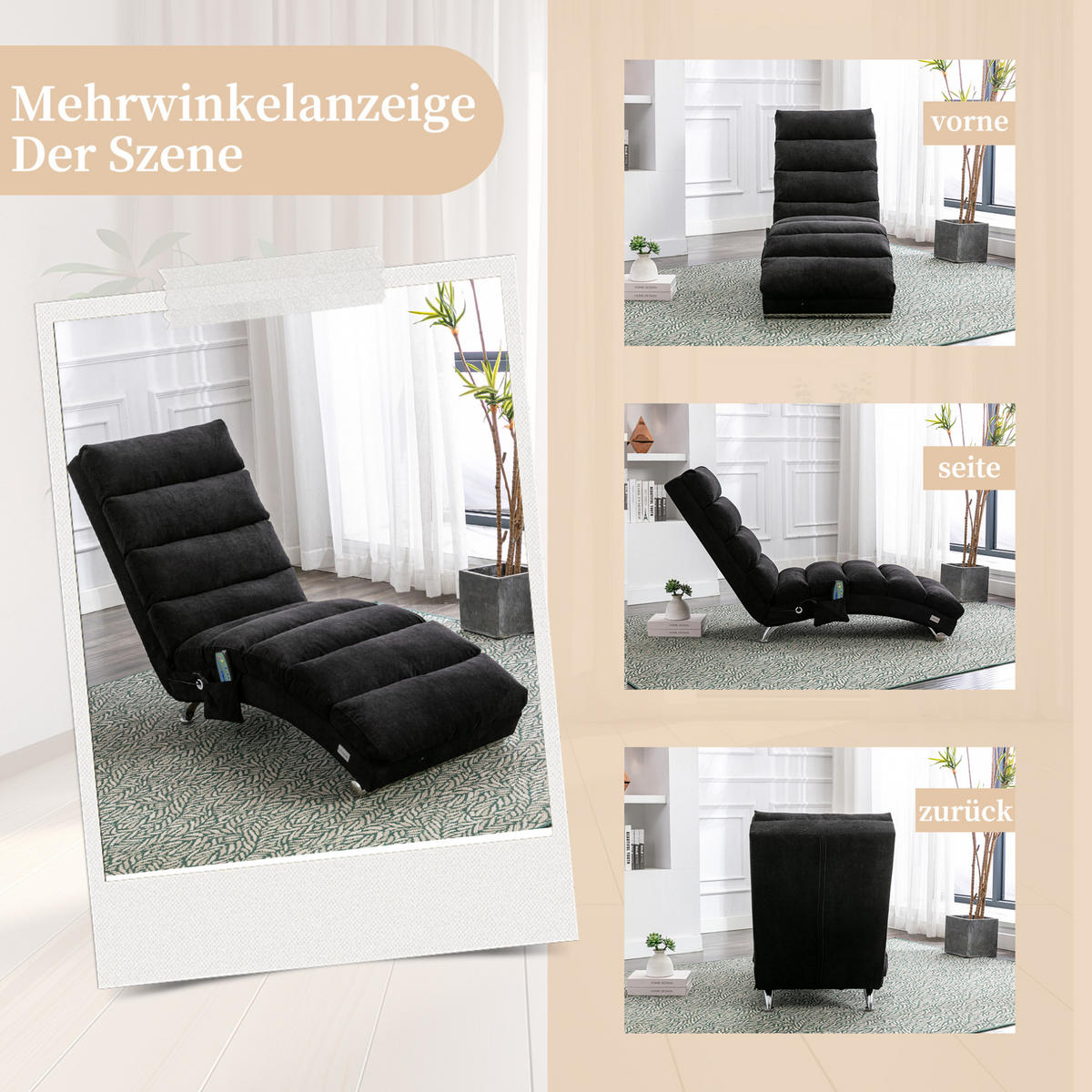 MASSAGELIEGE in Schwarz 55x148x84 cm mit Vibrationsfunktion und Seitentasche - Schwarz, Textil (148/84/55cm) - IVMEU