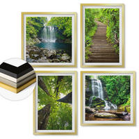 WANDBILDER 4er Set - 50x50 cm & 40x60 cm Goldrahmen - Pfad Wald Wasserfall Vegetation - Goldfarben, Kunststoff (50/50cm) - ArtPrintCave