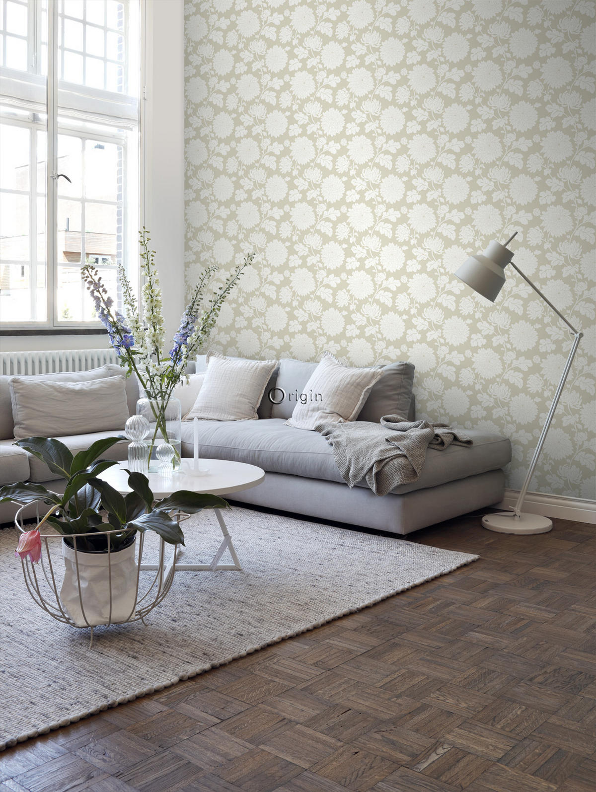 TAPETE Blumen 53 cm x 10.05 m - Beige, Papier (53/1000cm) - Origin Wallcoverings