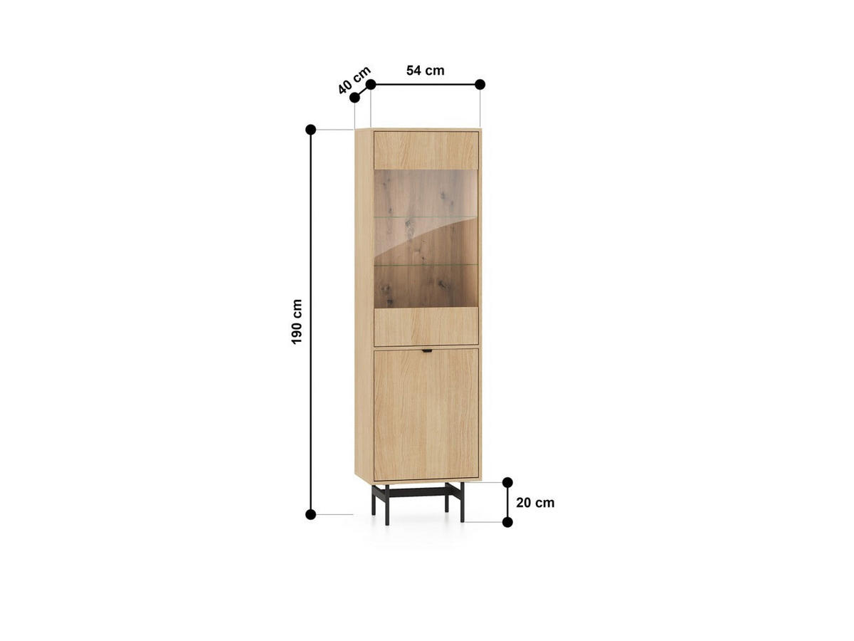 VITRINE – 54 cm – Reynos – Schwarz - Schwarz, Holzwerkstoff (54/190/40cm) - hi-markt