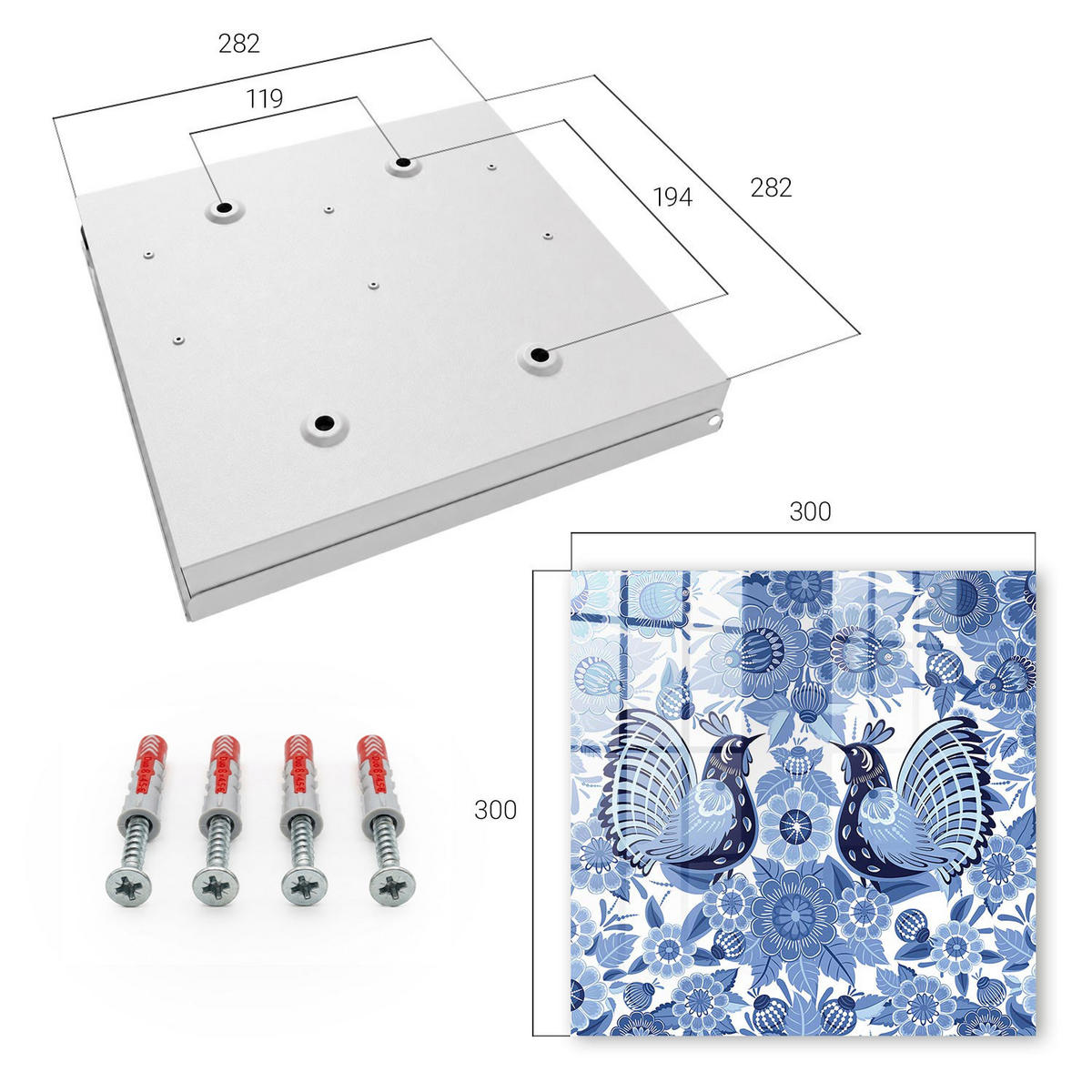 SCHLÜSSELBOX Weiß 30x30 cm – Türöffnung nach rechts - Volksvögel - Blau, Metall (30/30/5cm) - TULUP