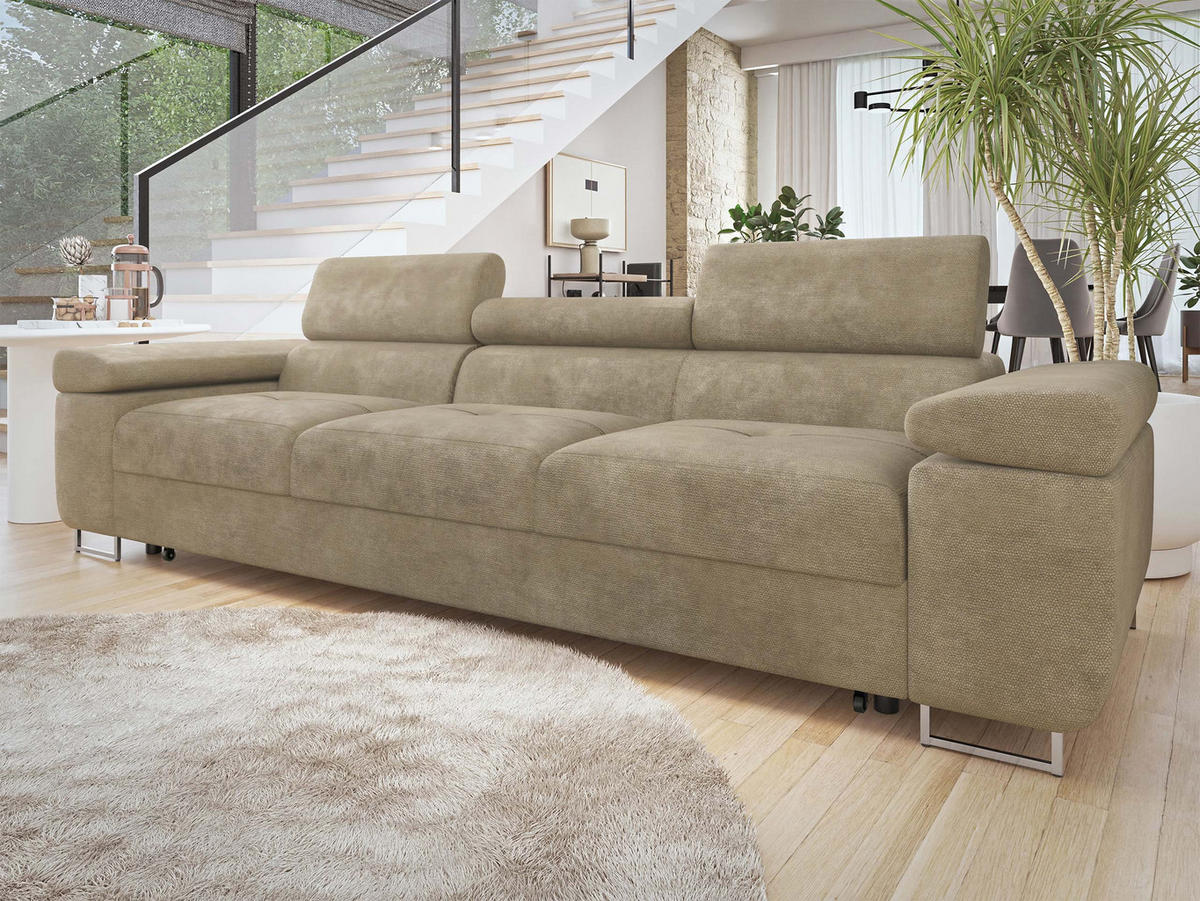 SCHLAFSOFA Torezio 3 Bis - Sandfarben, Holz/Textil (263/90/102cm) - MIRJAN24
