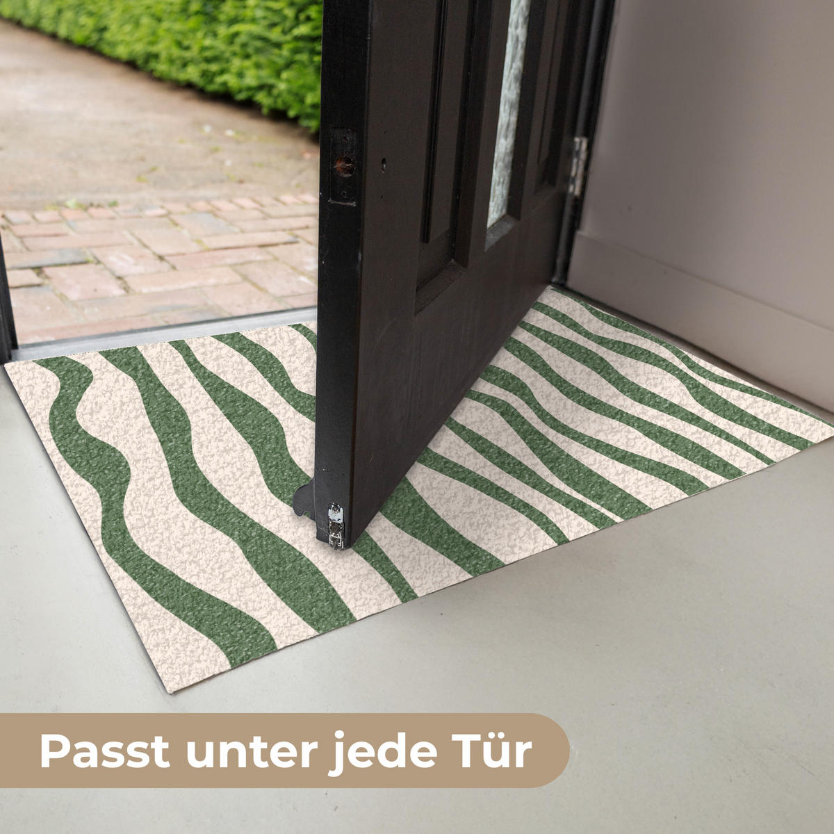 FUSSMATTE Wellenlinien - Beige - Grün - Streifen - Abstrakt Fußabtreter 60x40 cm - Dunkelgrün, Kunststoff (60/0.4cm) - MuchoWow