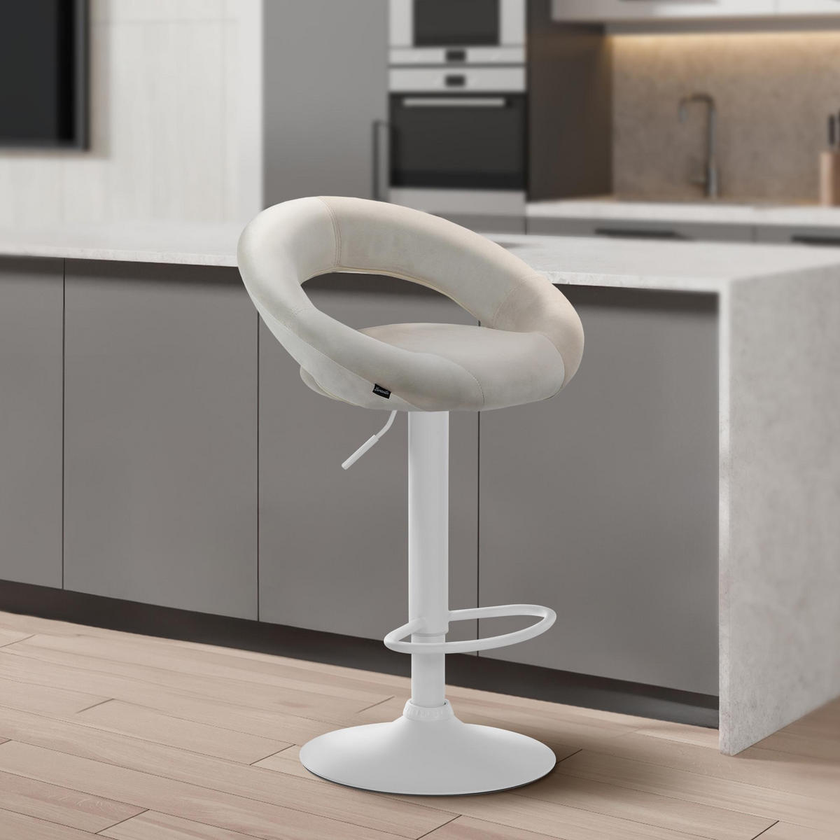 BARHOCKER Samt creme - Creme/Weiß, Textil/Metall (53/80/47cm) - CLP