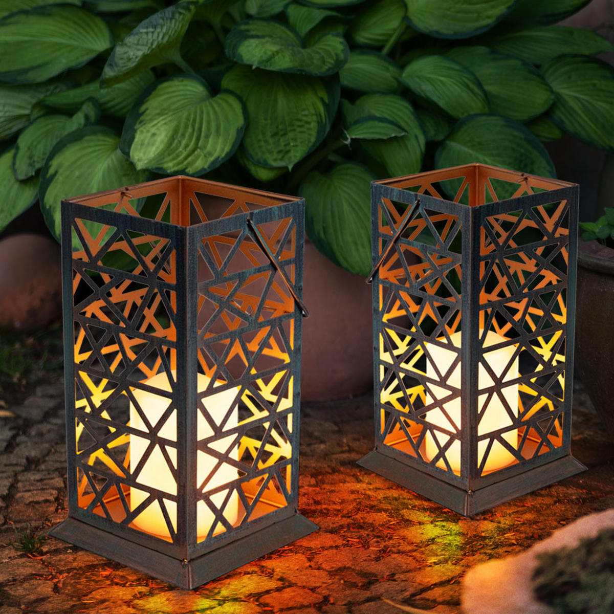 LED AUSSENLEUCHTE Feuereffekt Rostgrün - Braun, Metall (14/14/27cm) - Globo Lighting