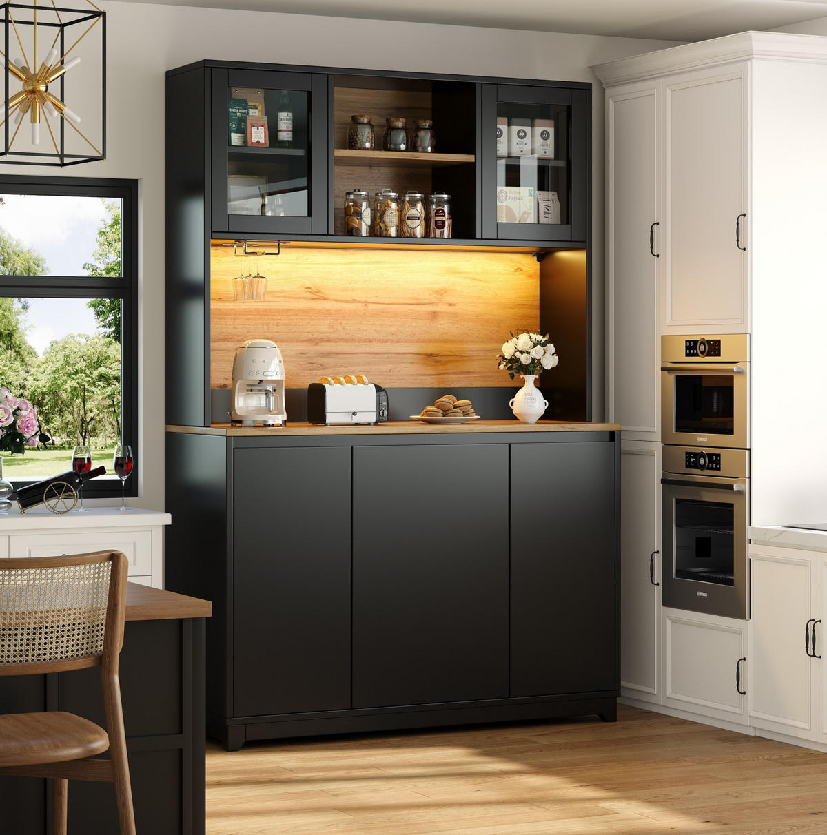 BUFFET 120/40/180 cm schwarz aus MDF mit LED - Schwarz, Holzwerkstoff (120/180/40cm) - OKWISH