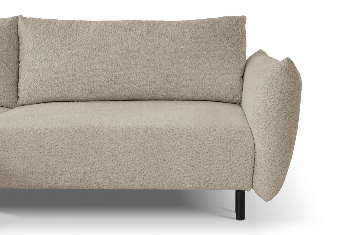 ECKSOFA UNO Beige Plüsch-Stoff mit Schlaffunktion - Beige, Holz (257/171cm) - MASSENO