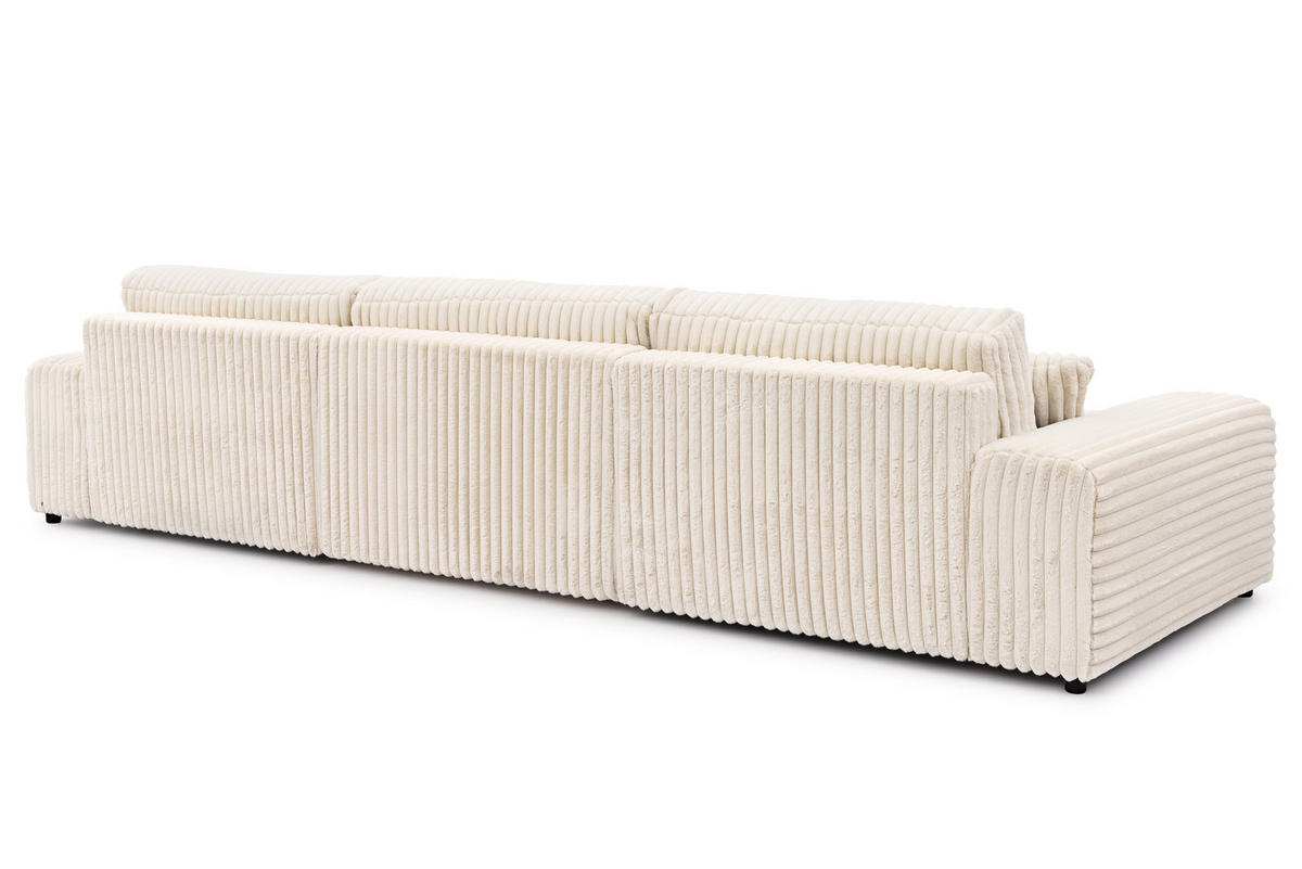 WOHNLANDSCHAFT Mollis Hellbeige Plüschcord mit Schlaffunktion - Beige/Schwarz, Holz/Kunststoff (350/77/168cm) - S-Style Möbel