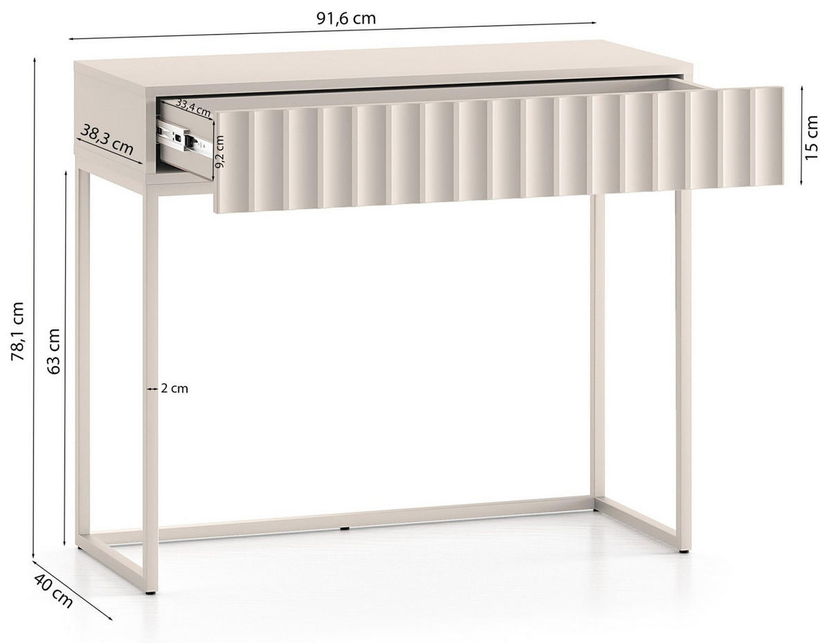 SCHMINKTISCH Derriva Hellbeige 91 cm - Ecru/Beige, Holzwerkstoff/Metall (40/91.6/78.1cm) - Selsey