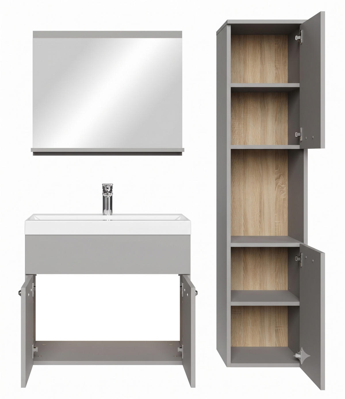 BADMÖBEL-SET Montreal 4 Teile Grau Matt - 60 x 35 x 51 cm - Grau, Holz (60/51/35cm) - Badplaats