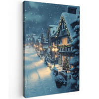 LEINWANDBILD Weihnachtsdorf - Weihnachten - Schnee - Winter 90x140 cm - Dunkelblau, Textil (90/140cm) - MuchoWow