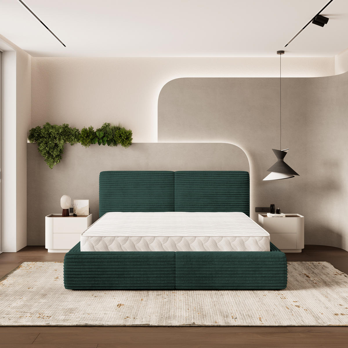 ČALOUNĚNÁ Postel FELURO 120x200 cm Lahvově zelená - lesní zelená, kompozitní dřevo/textil (120/200cm) - MASSENO