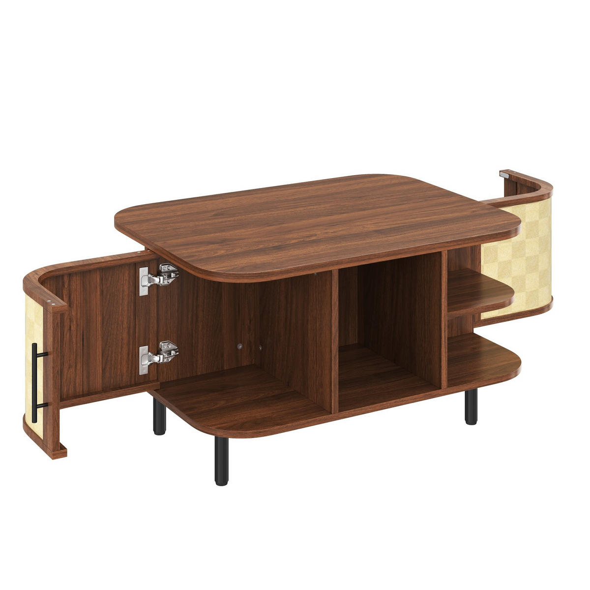 COUCHTISCH aus MDF 80x60x47 cm Nussbaum mit Stauraum und geflochtenen Türen - Walnussfarben, Holzwerkstoff (80/60/47cm) - IVMEU
