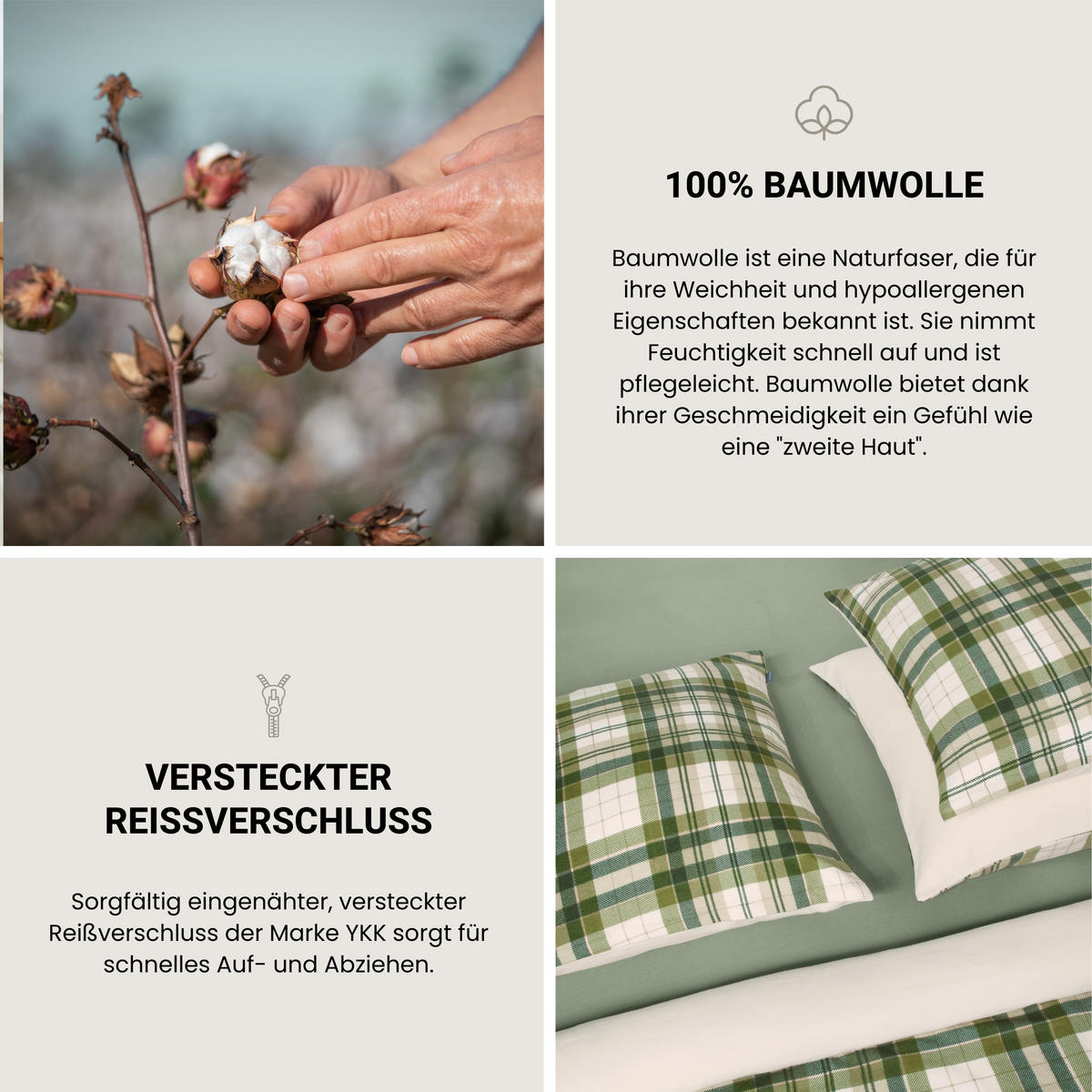 BETTWÄSCHESET Morris - Feinbiber - 2-teilig - 135 x 200 cm - Grün - Grün, Textil (135/200cm) - SCHIESSER