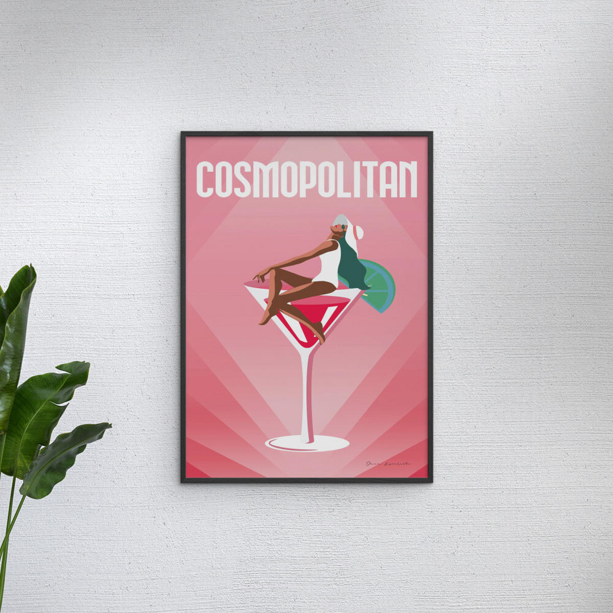 POSTER mit Rahmen Wild Apple - Cosmopolitan - Pink/Schwarz, Holz/Papier (70/100cm) - Poster&Frame