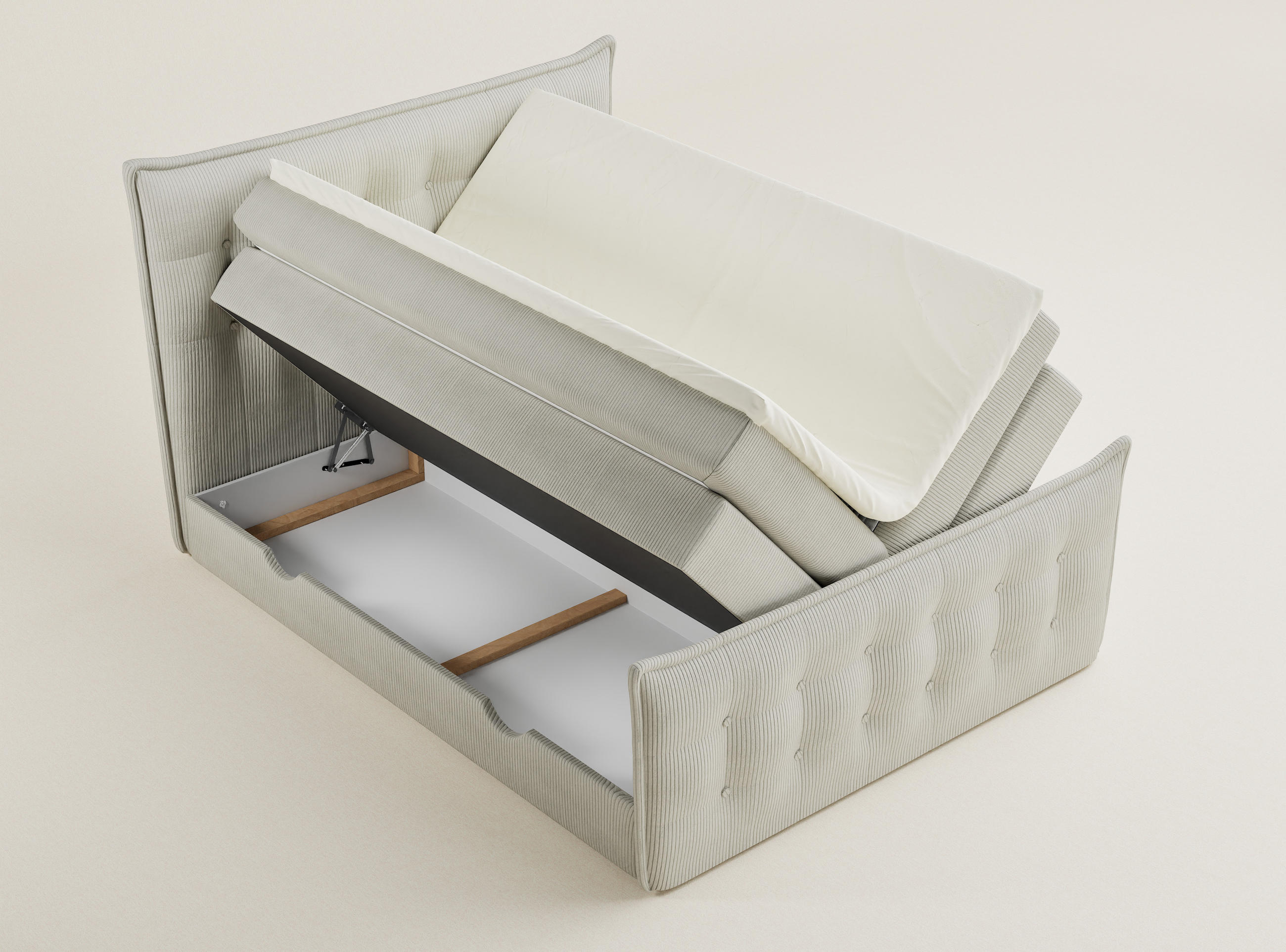 BOXSPRINGBETT Fatu 140/200 cm, in Creme, Bettkasten, Matratze, Topper - Creme/Schwarz, Holz/Holzwerkstoff (140/200cm) - Maison de Reve