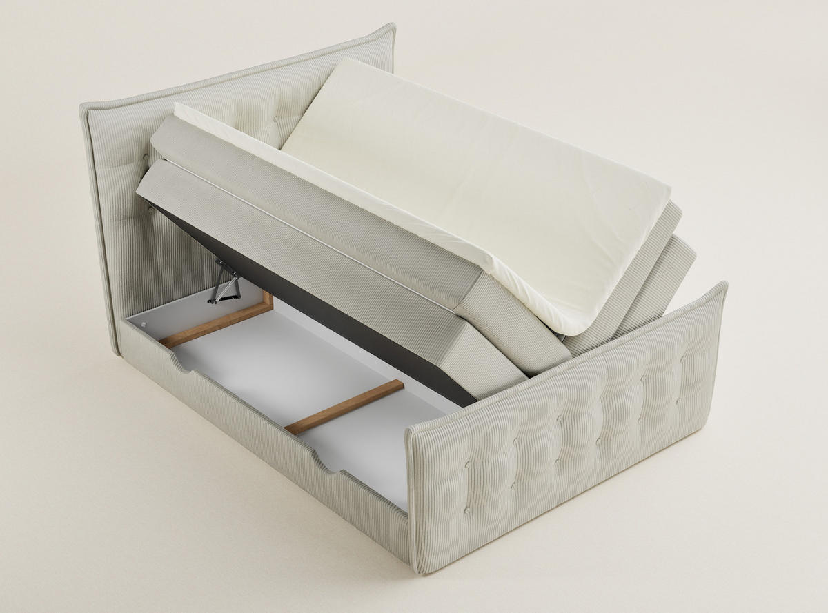 BOXSPRINGBETT Fatu 160/200 cm, in Creme, Bettkasten, Matratze, Topper - Creme/Schwarz, Holz/Holzwerkstoff (160/200cm) - Maison de Reve