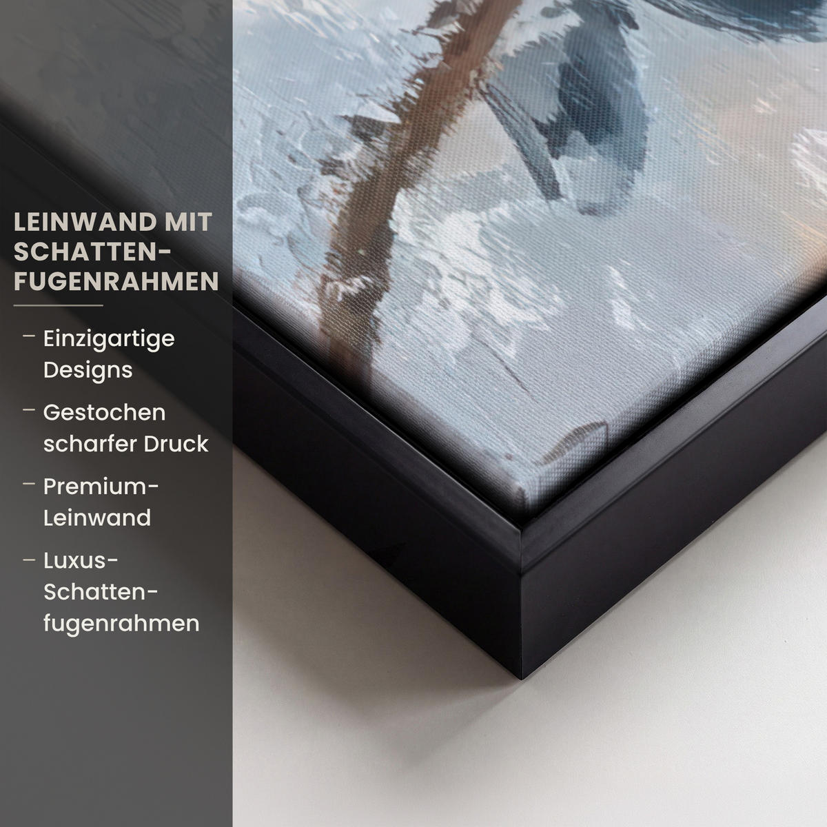 LEINWAND Bilder mit Rahmen - Vögel - Zweig - Winter - Schnee - 50x50 - Pastellblau, Textil (50/50cm) - MuchoWow