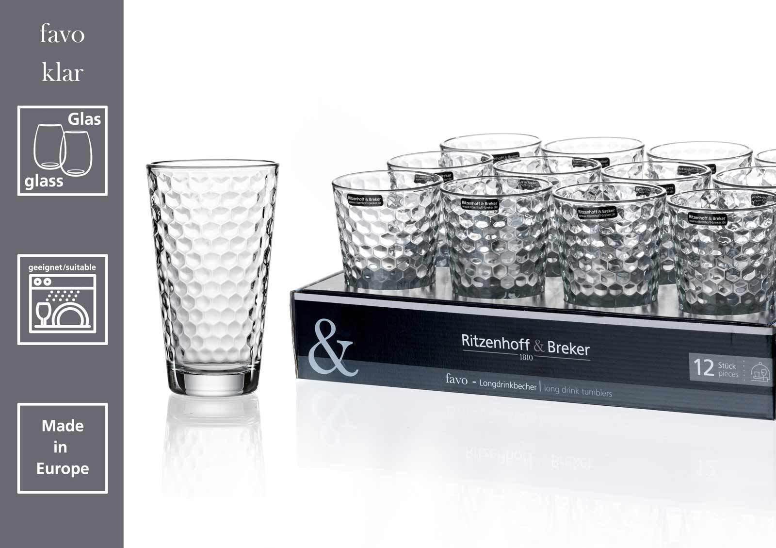LONGDRINKGLÄSER Favo Transparent 400 ml 12er Set - Transparent, Glas (0.4L) - Ritzenhoff Breker
