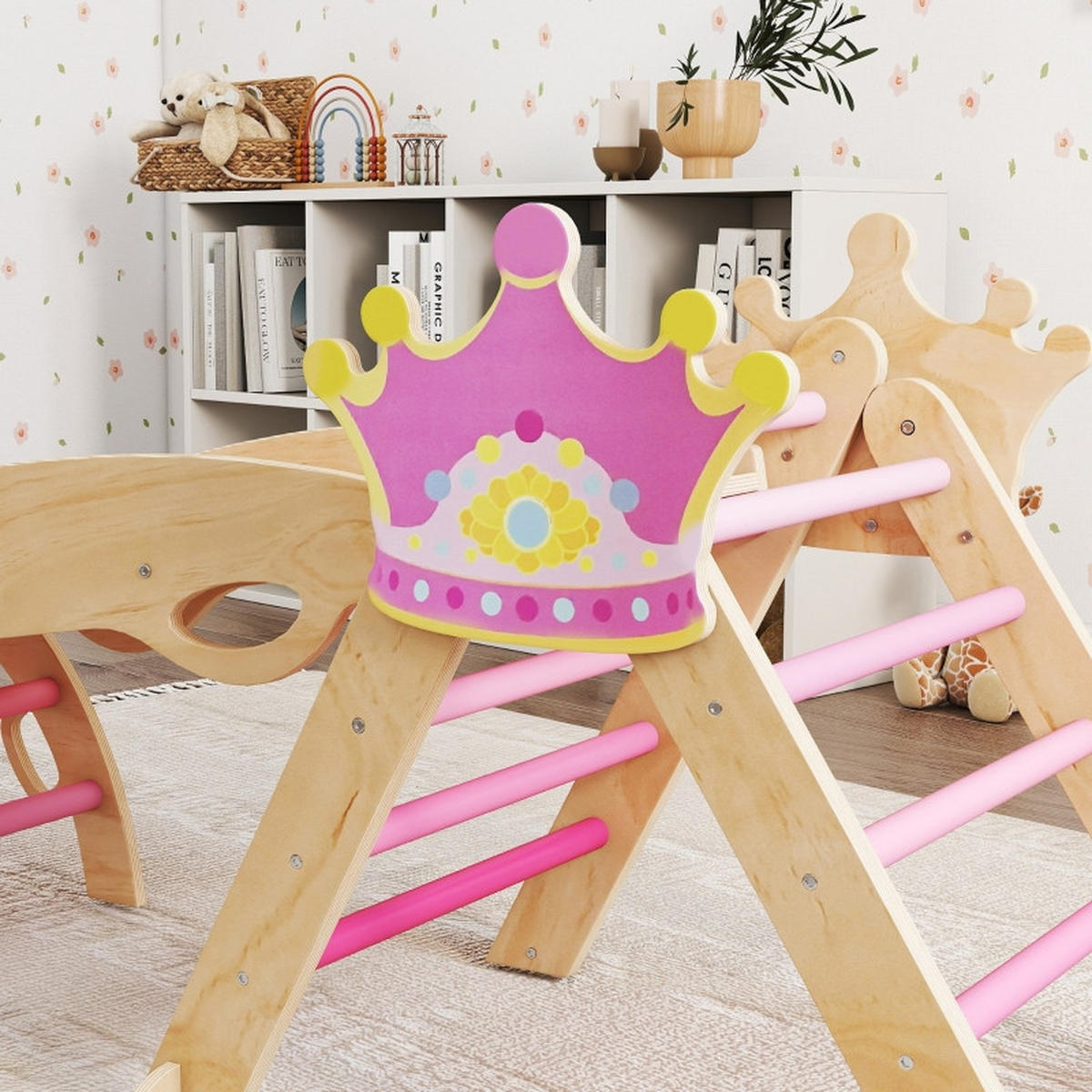INDOOR-KLETTERGERÜST für Kinder 8-in-1 , Prinzessinnen-Design, mit Rutsche, Rampe, Bogen, Holz - Pink, Holz (42/160cm) - Hauptrolle