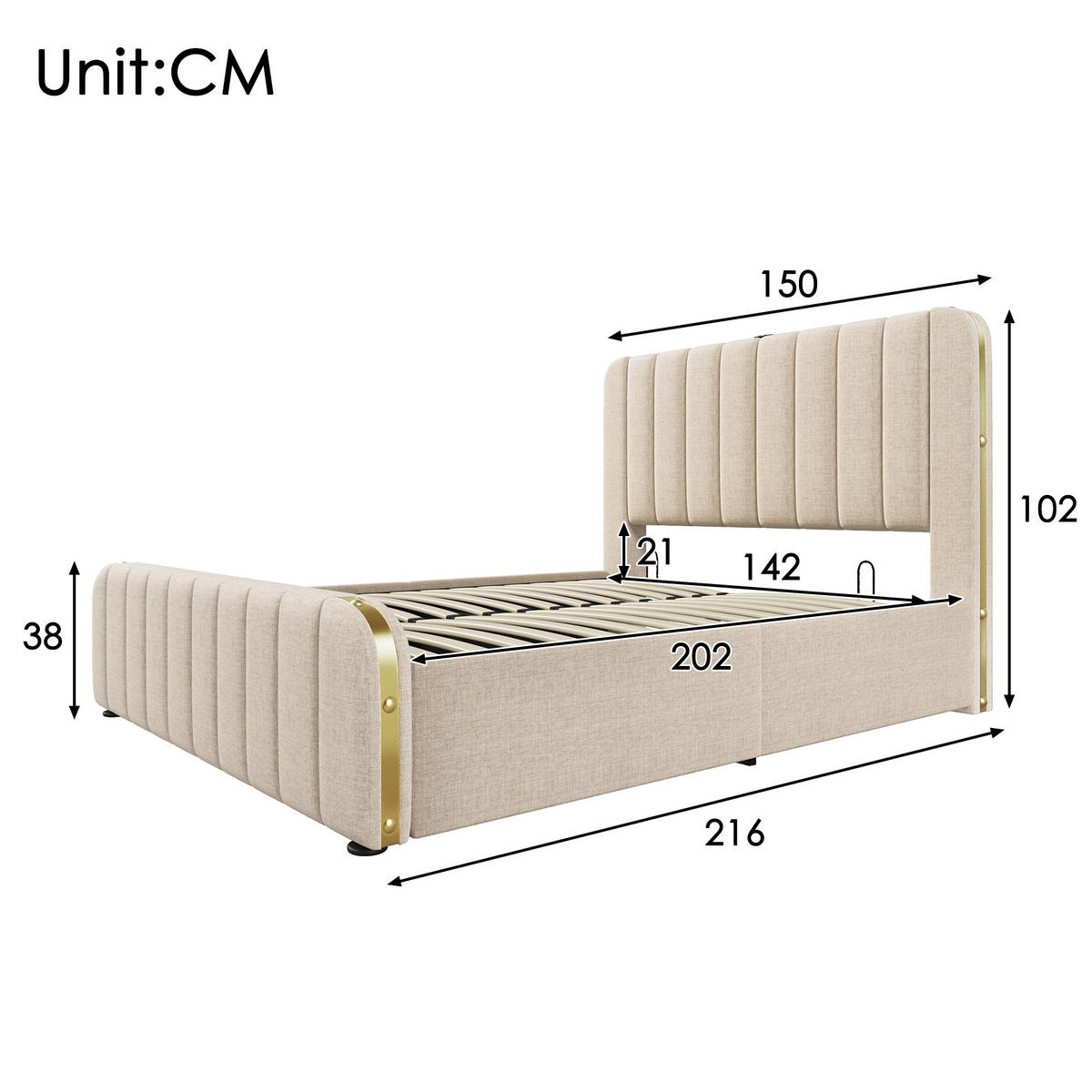 POLSTERBETT mit Stauraum, Matratze & USB 140x200 cm Leinen Beige - Beige, Metall (140/200cm) - Meubliv