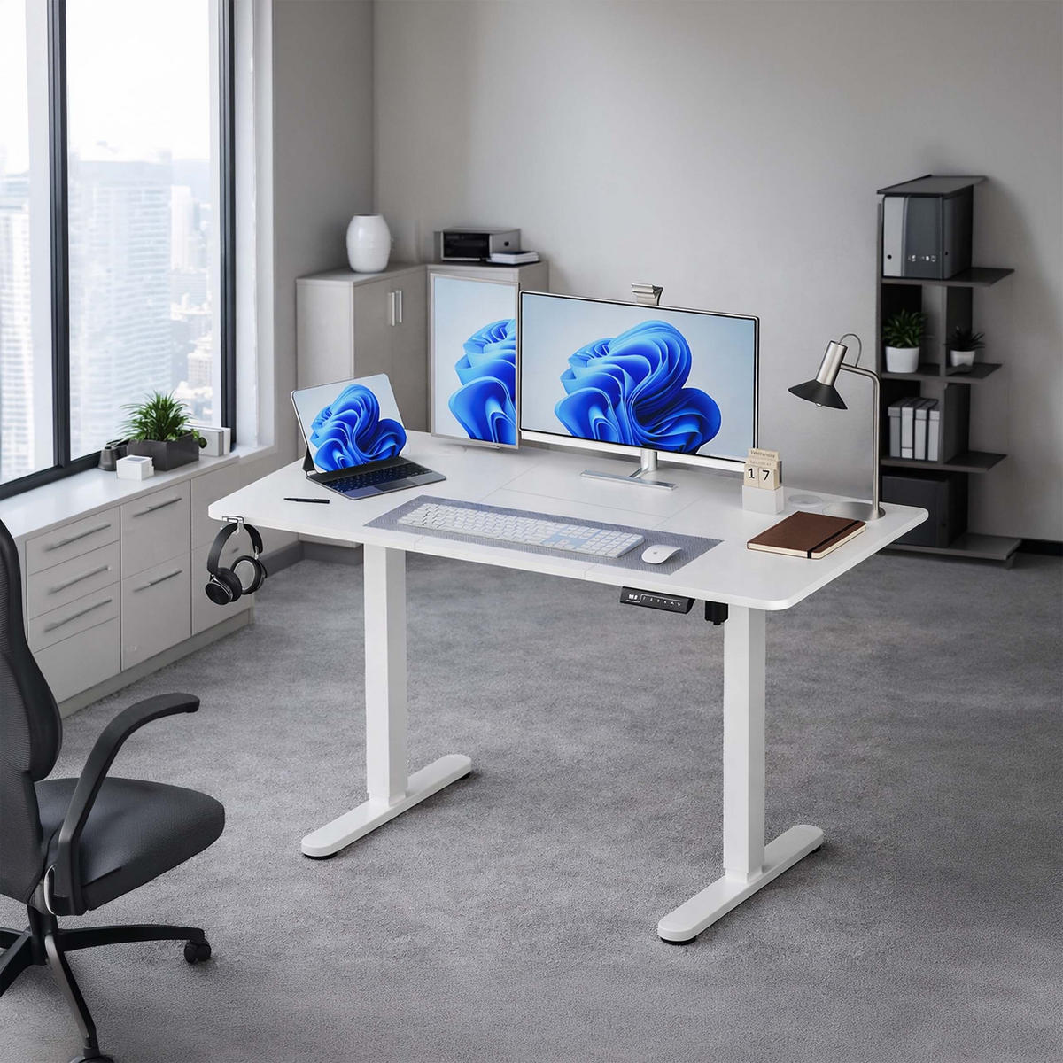 SCHREIBTISCH Weiß elektrisch höhenverstellbar 160x60 cm - Weiß, Holzwerkstoff/Kunststoff (60/160/120cm) - Relaxdays