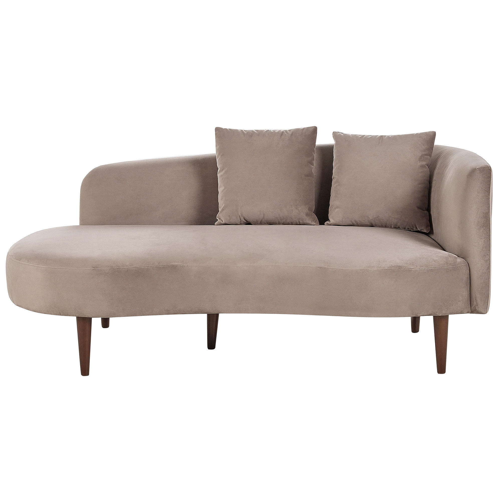 Beliani ČALOUNĚNÉ LEHÁTKO CHAISE LONGUE Sametová látka taupe pravostranné Chaumont