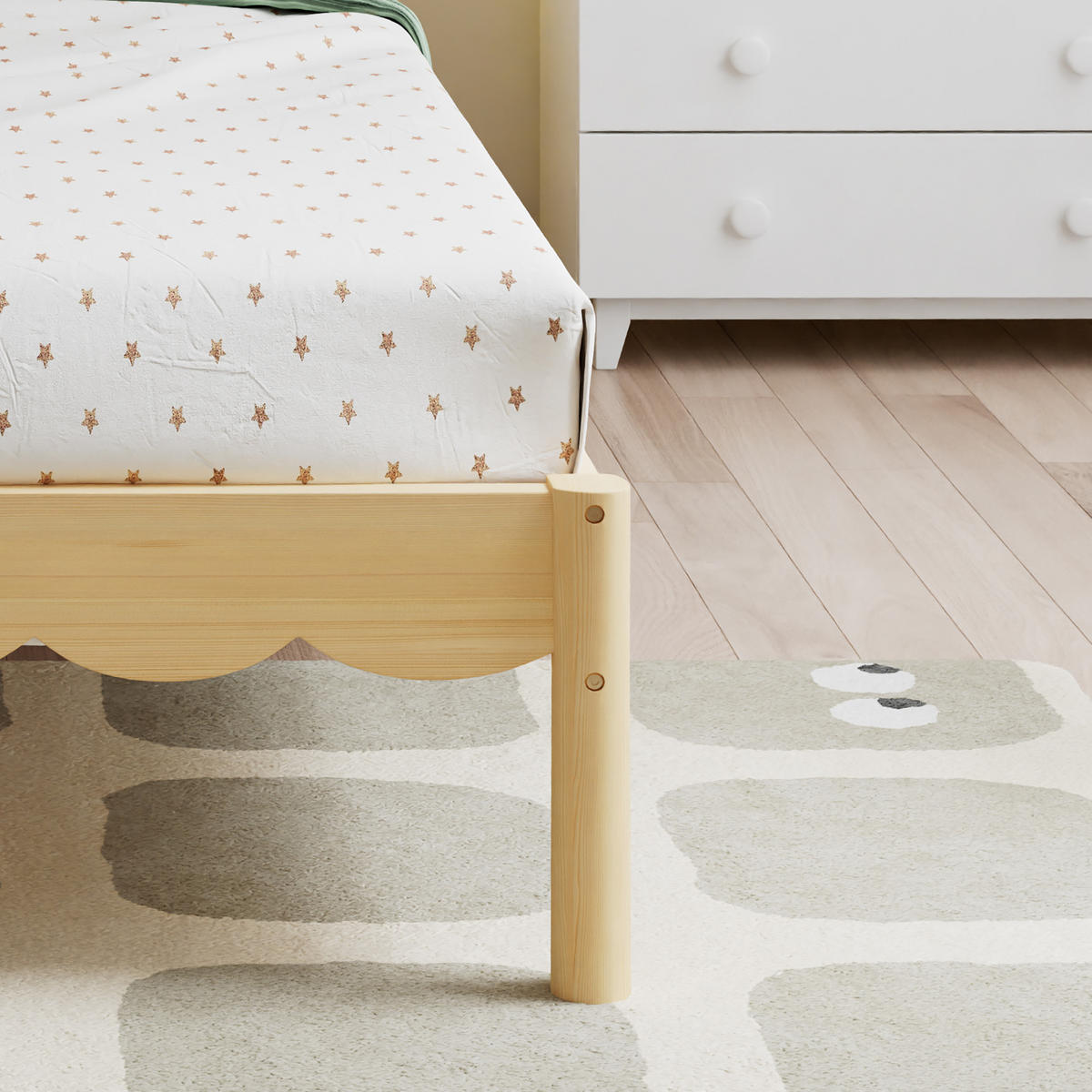 KINDERBETT 90/200 cm in Beige & Natur mit gepolstertem Kopfteil und Wellenoptik - Beige/Naturfarben, Holzwerkstoff/Textil (90/200cm) - STILVORA