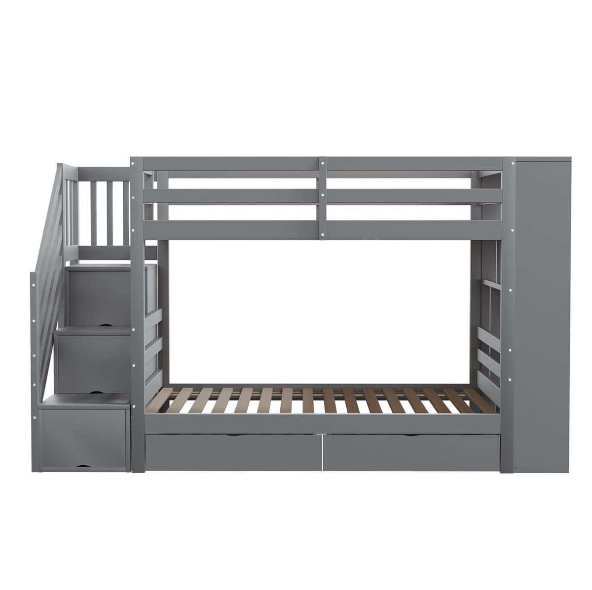 ETAGENBETT aus Kiefernholz 90x200 cm Grau mit Stauraumtreppe, Schubladen und Schrank - Grau, Holzwerkstoff (90/200cm) - IVMEU