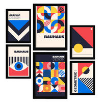 POSTER Set Mit 6 Drucken Im Bauhaus 4 Geometrische Designkollektion Drucke Mit Ästhetische Dekorative Rahmen Für Zuhause A3 & A4 Schwarzer Rahmen - Schwarz, Papier (29/3cm) - Nacnic
