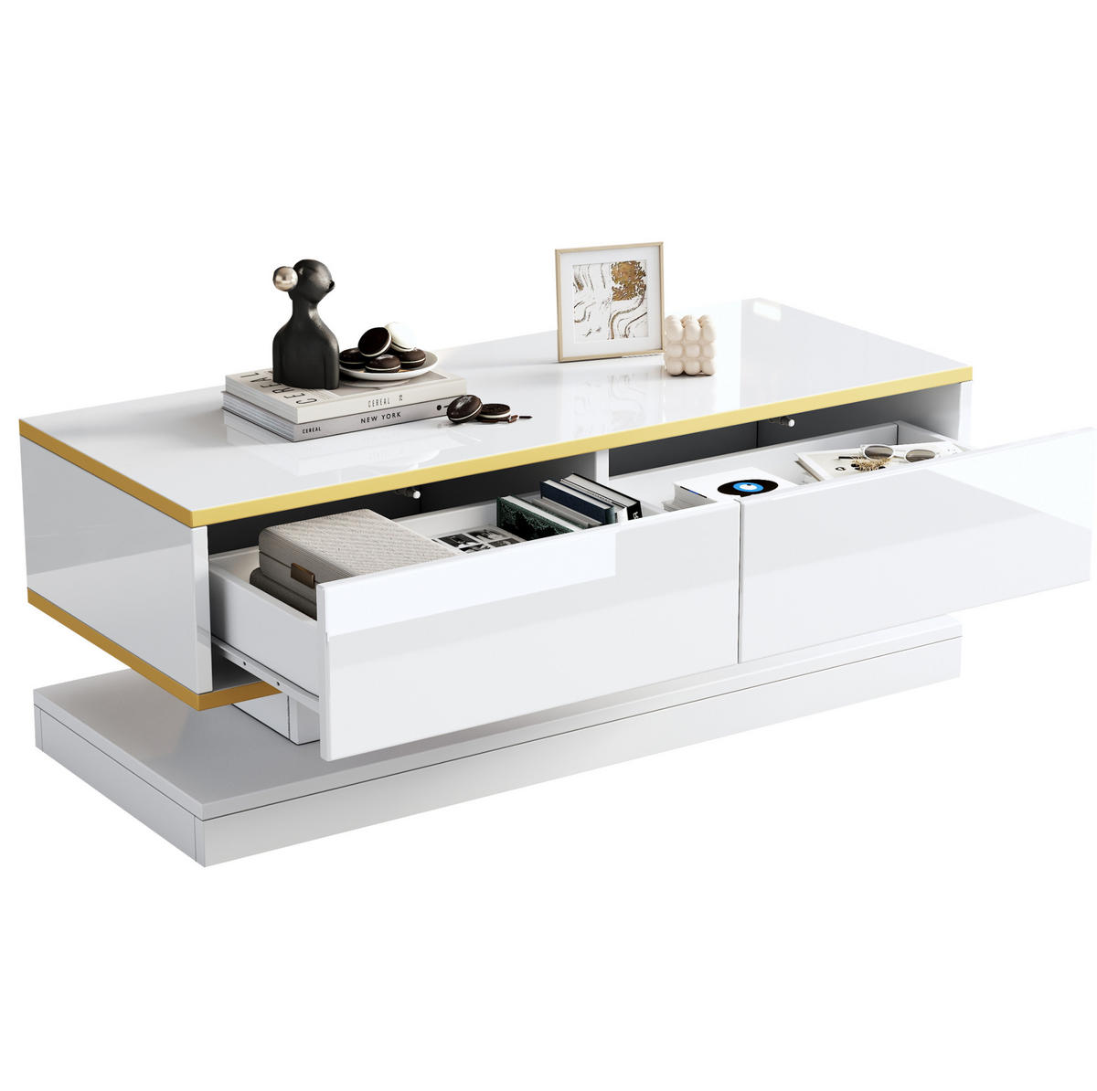 BUFFETSCHRANK 104/40/180 cm mit LED-Beleuchtung, verstellbaren Ablagen und Schiebetür aus MDF, Weiß - Weiß, Holzwerkstoff (104/180/40cm) - Redom