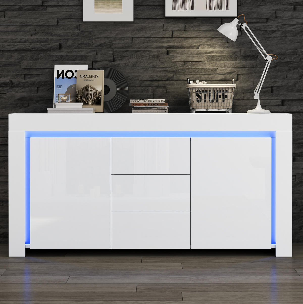 SIDEBOARD 140/40/65 cm Weiß aus MDF mit LED - Weiß, Holzwerkstoff (40/65/140cm) - OKMYHOME