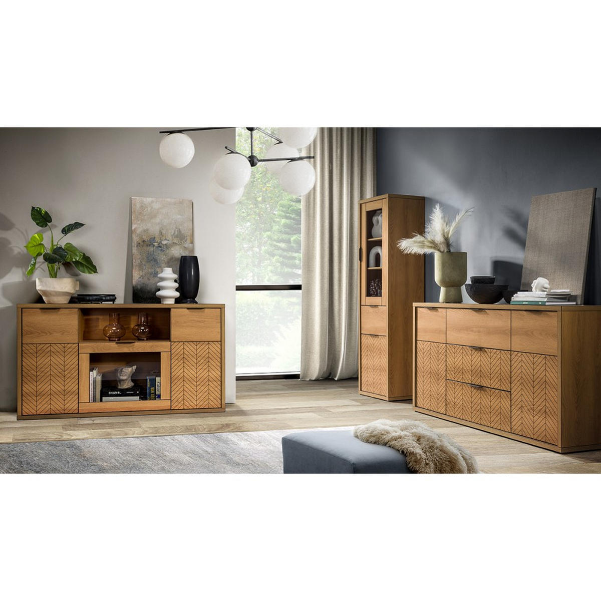 KOMMODE Fun mit 3 Schubladen und 2 Türen - Eichefarben, Holzwerkstoff (158/90/41cm) - Beautysofa