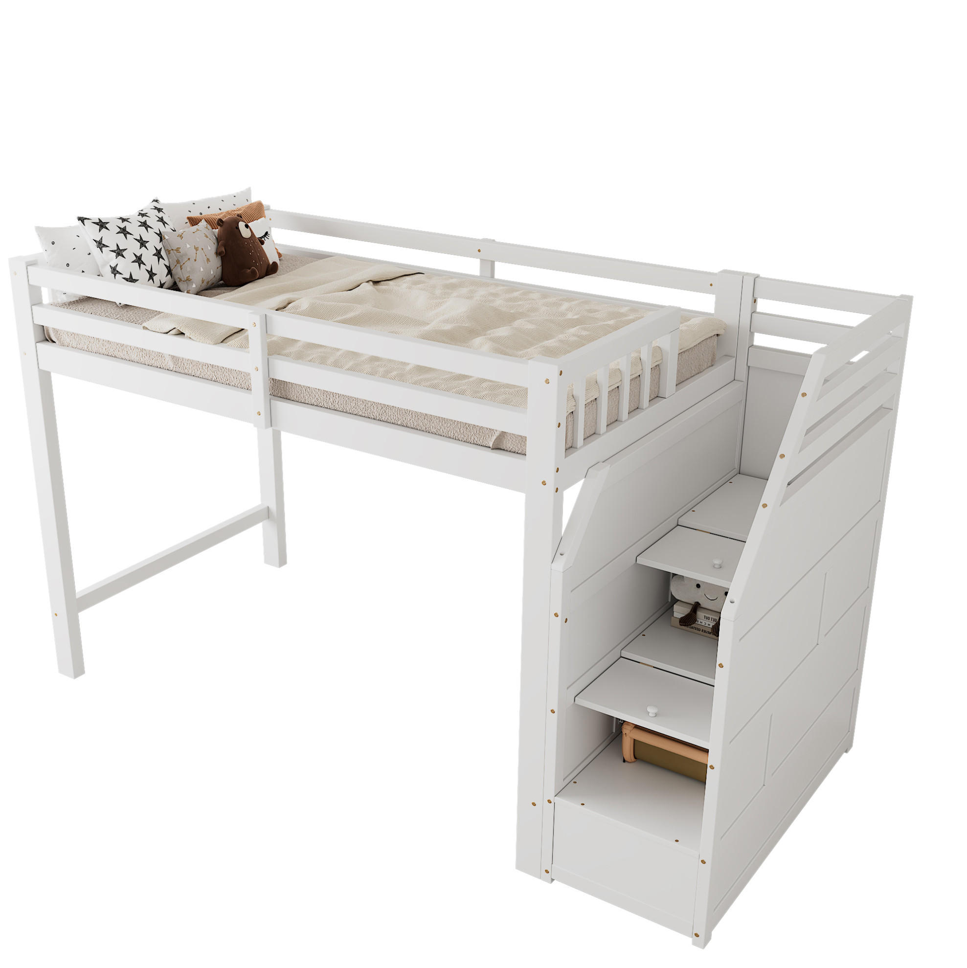 HOCHBETT 90/200 cm aus Kiefernholz mit Geländer, Weiß - Weiß, Holz (90/200cm) - OKMYHOME