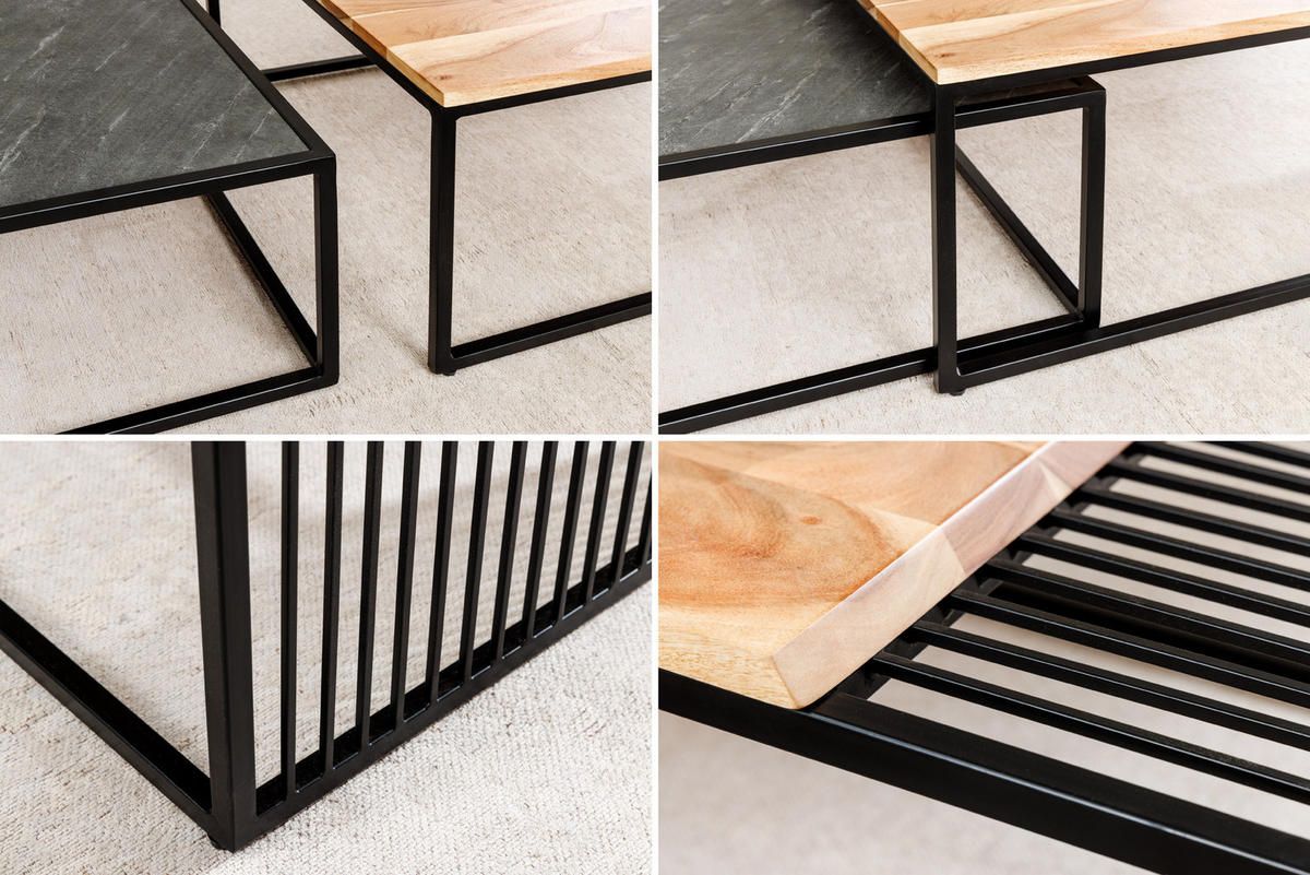 COUCHTISCH ARCHITECTURE Eisen rechteckig Natur|Schwarz 90cm - Schwarz/Braun, Holz/Metall (60/90/30cm) - riess-ambiente