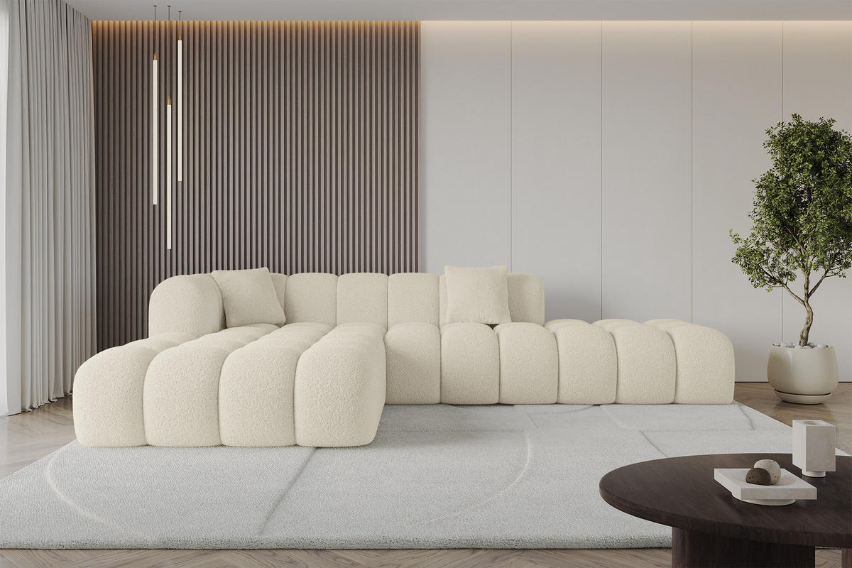 ECKSOFA Ottomane Links OLEA-L2 - 289x176x71 cm Beige - Creme/Schwarz, Holzwerkstoff/Kunststoff (190/309cm) - ALTDECOR
