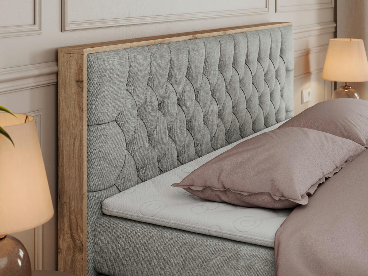 BOXSPRINGBETT AMORE KING 180/200 Hellgrau Struktur - H3 - Hellgrau, Holz/Textil (180/200cm) - MKS