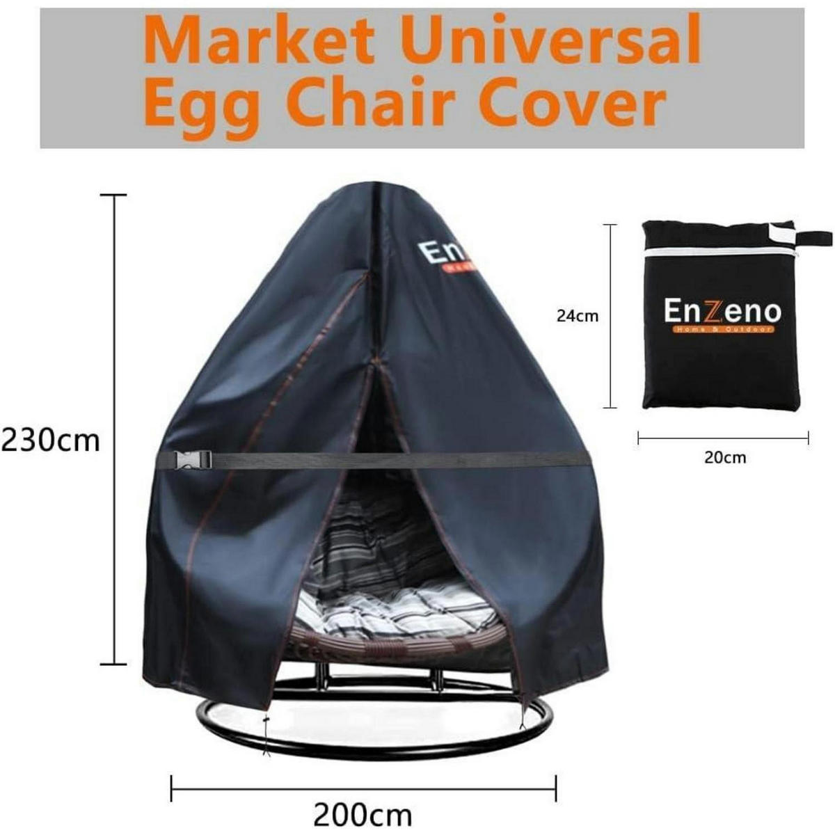 ABDECKHAUBE für Hängesessel 2-Sitzer wasserdicht 200 x 230 cm Schwarz - Schwarz, Kunststoff (18/3/20cm)