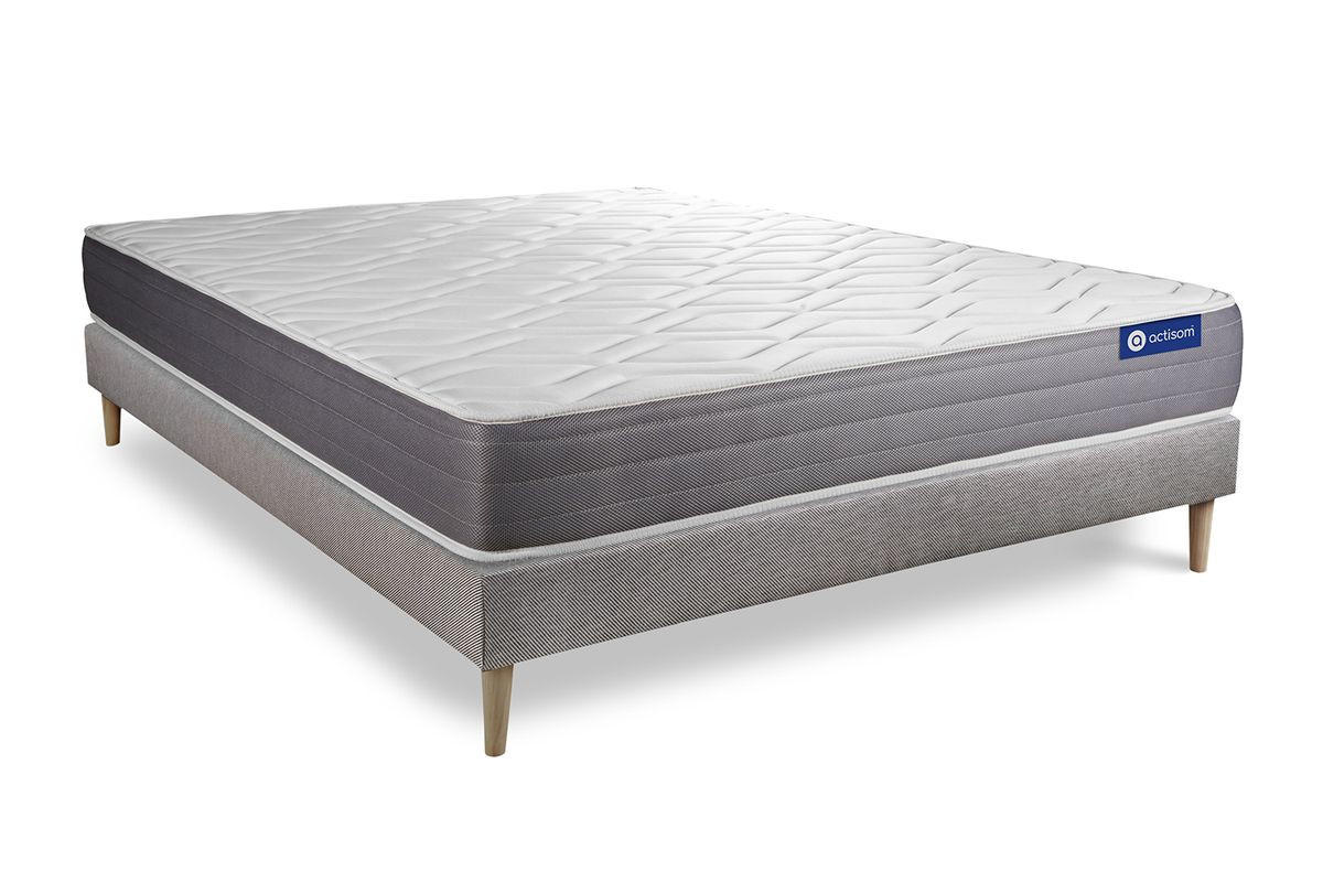 BETT Actiflex dream Taschenfederkern und Memory-Schaum 130 x 190 cm h1 - Kit Bettgestell Grau - Beige/Grau, Karton/Holz (130/190cm) - ACTISOM