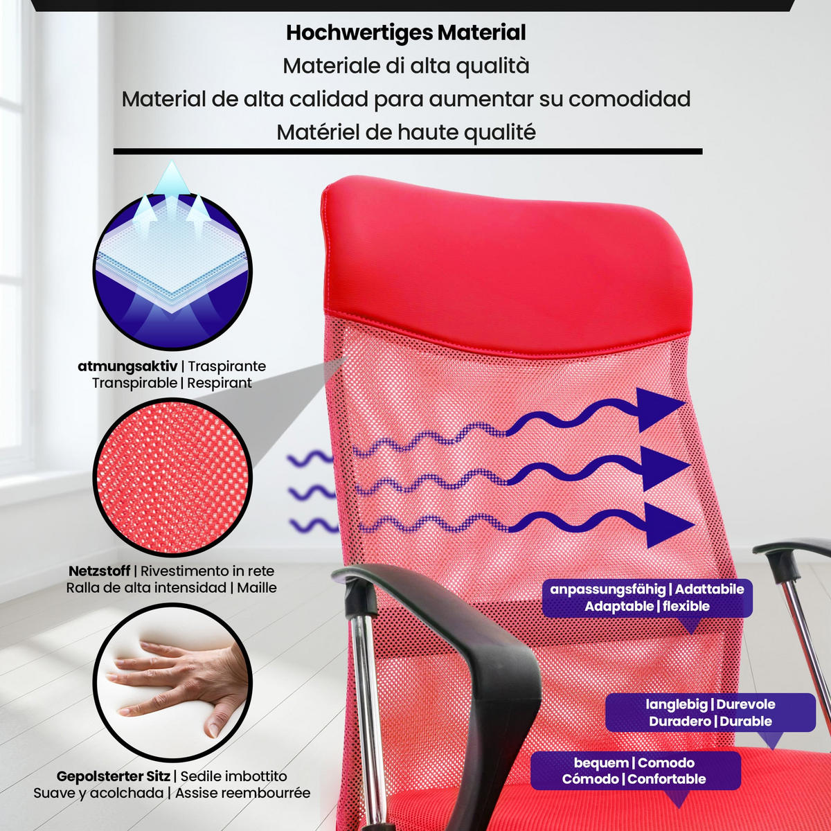 DREHSTUHL Lederlook rot - Chromfarben/Rot, Textil/Metall (60/110/53cm) - CLP