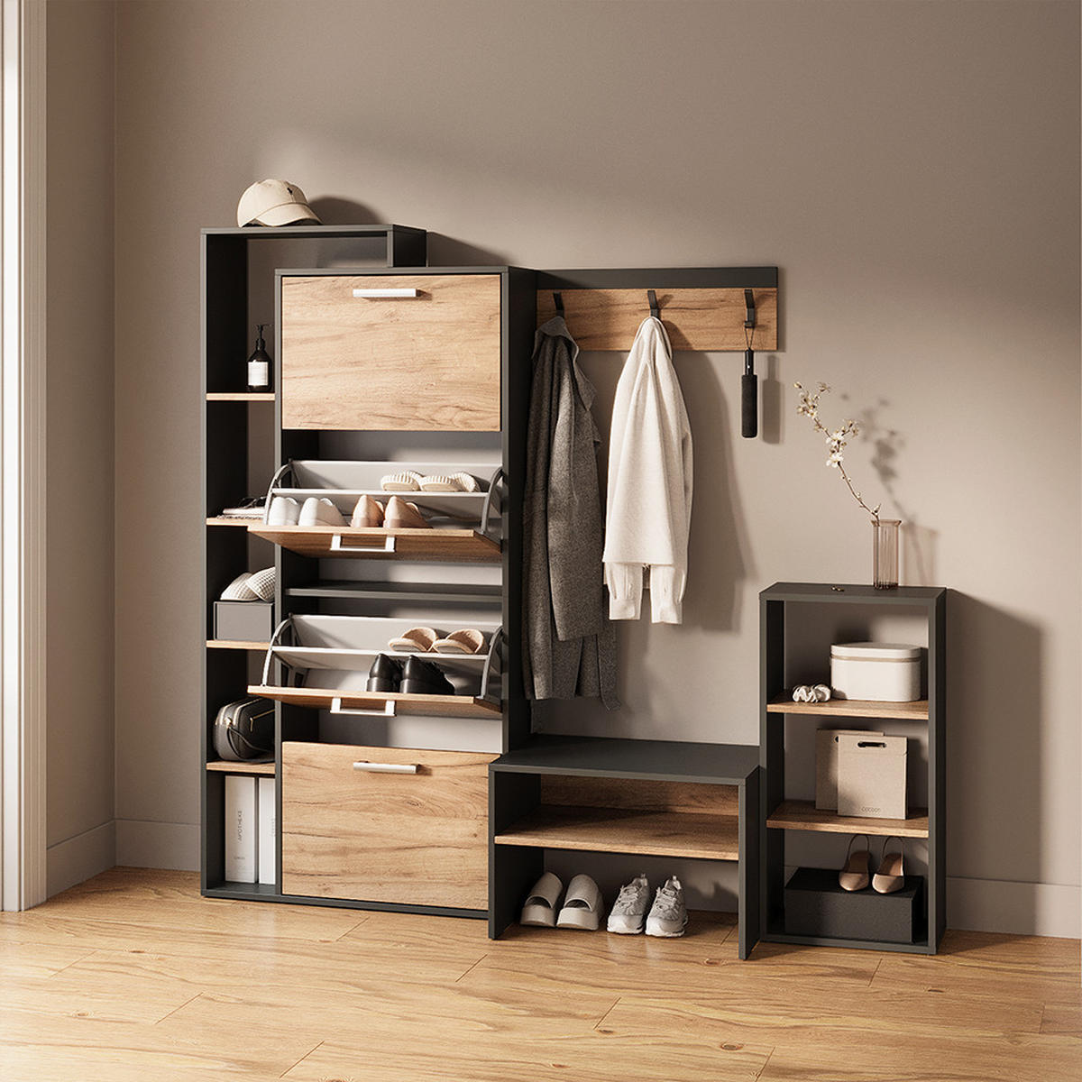 AUFBEWAHRUNGSREGAL Ortello Anthrazit/Goldkraft Eiche 40 x 80.1 cm - Honigeiche/Anthrazit, Holzwerkstoff (40/80.1/24cm) - Livinity®