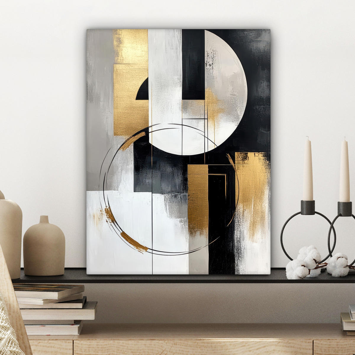 LEINWANDBILD - Abstrakt - Gold - Silber - Formen - Ästhetik - 30x40 - Bilder - Multicolor, Textil (30/40cm) - MuchoWow