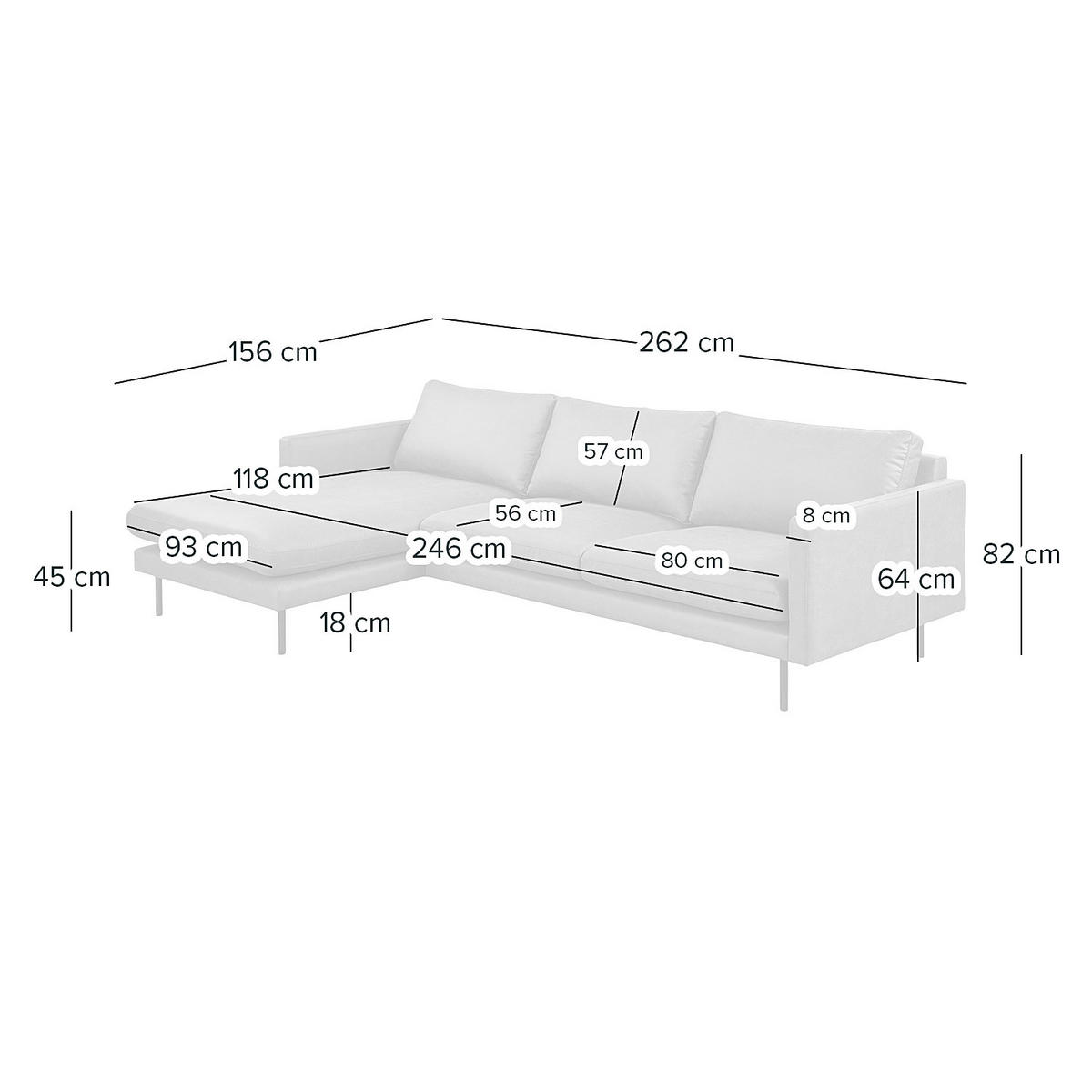 ECKSOFA mit Longchair - Creme, Textil/Metall (262/156cm) - home24