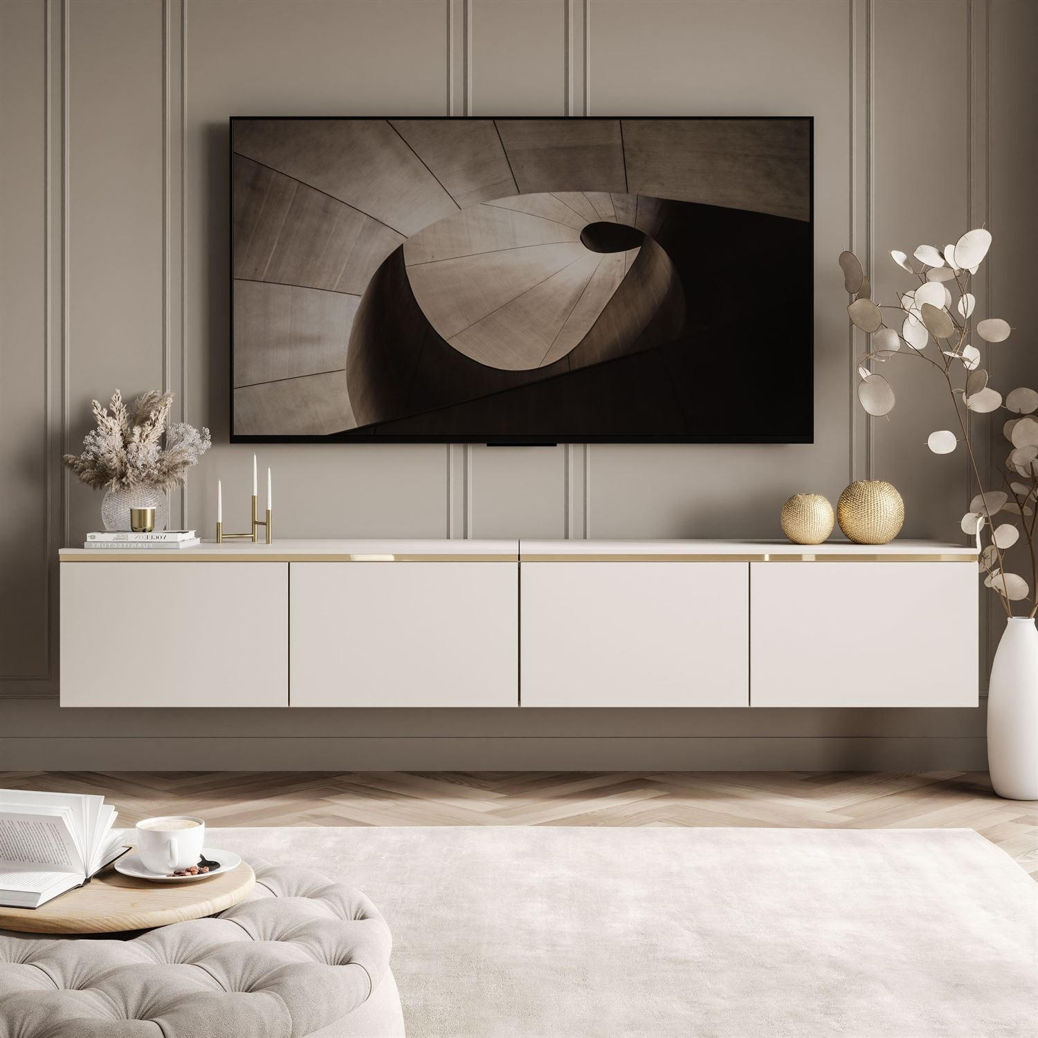 HÄNGESCHRANK TV-Möbel CELINE KASCHMIR 200 cm mit LED-Beleuchtung - Kaschmir, Holzwerkstoff (200/35/40cm) - Lookway