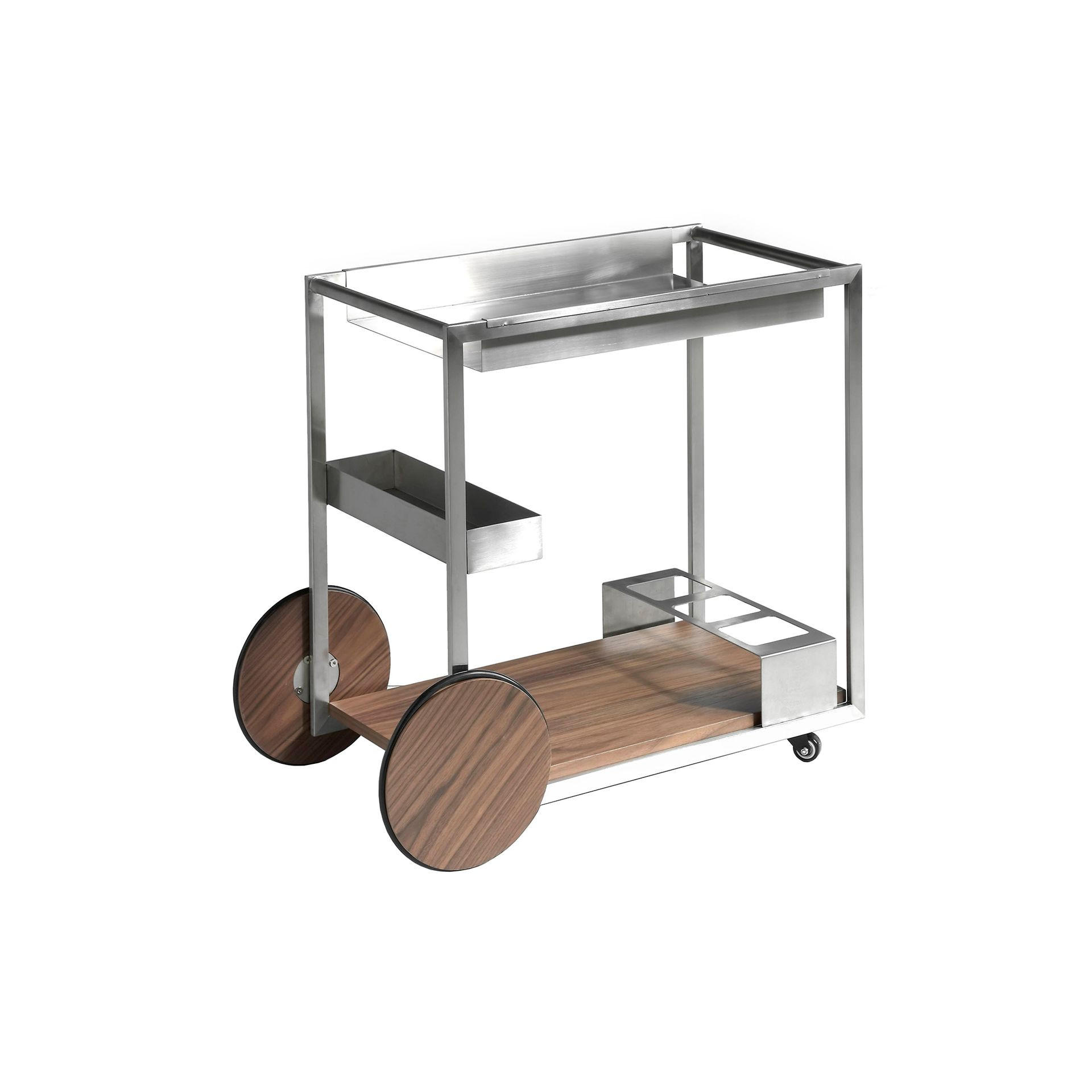 MINIBARWAGEN Stahl und Nussbaum 80/45/74 cm - Edelstahlfarben/Walnussfarben, Metall (80/74/45cm) - ANGEL CERDA