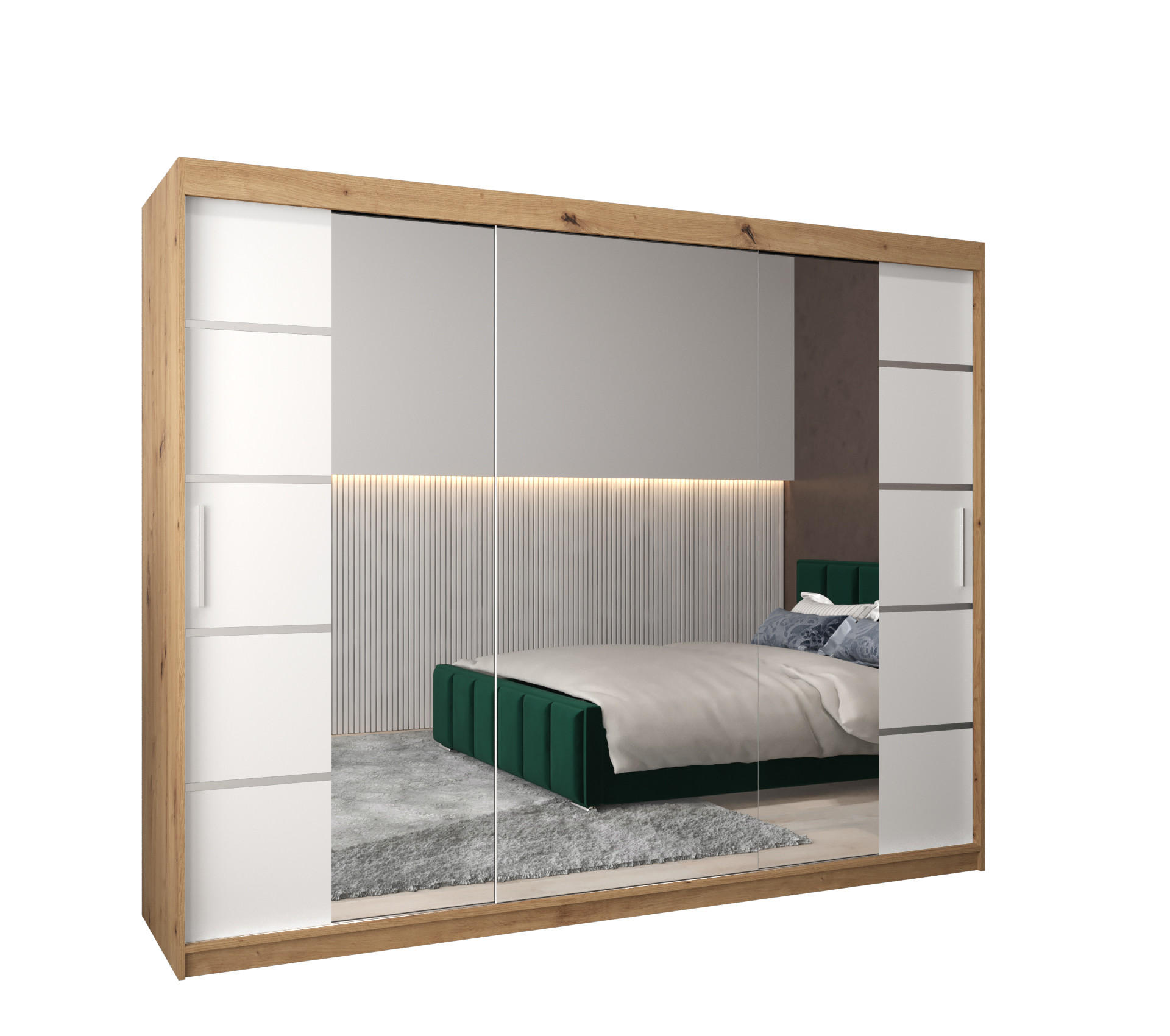 SCHWEBETÜRENSCHRANK 200/250/62 3-türig - Silberfarben/Weiß, Holz/Kunststoff (250/200/62cm) - MÖBEL KRYSPOL