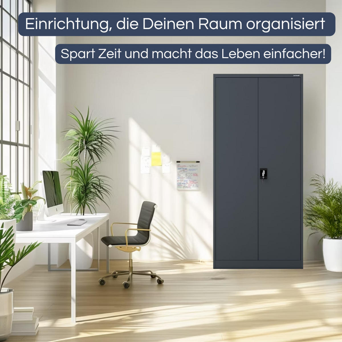 AKTENSCHRANK abschließbar KADO Flügeltüren 195x90x60cm Anthrazit - Anthrazit, Metall (90/195/60cm) - DELUKE