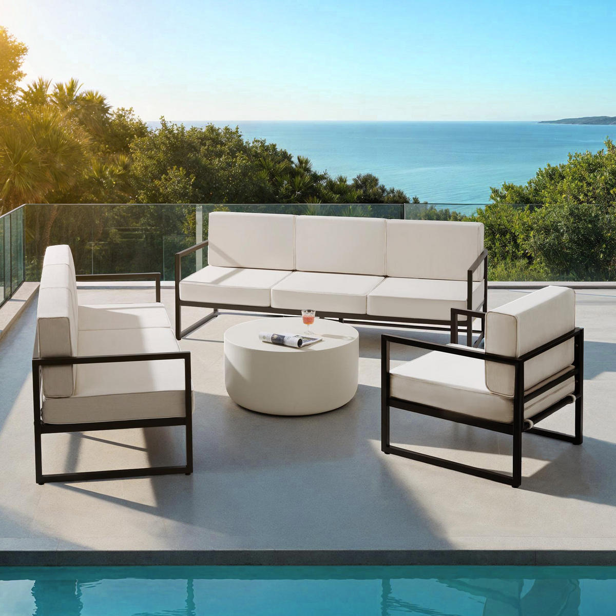 GARTEN-LOUNGESET Comosa,höhenverstellbare Füße,braun/beige - Beige/Braun, Kunststoff - tectake