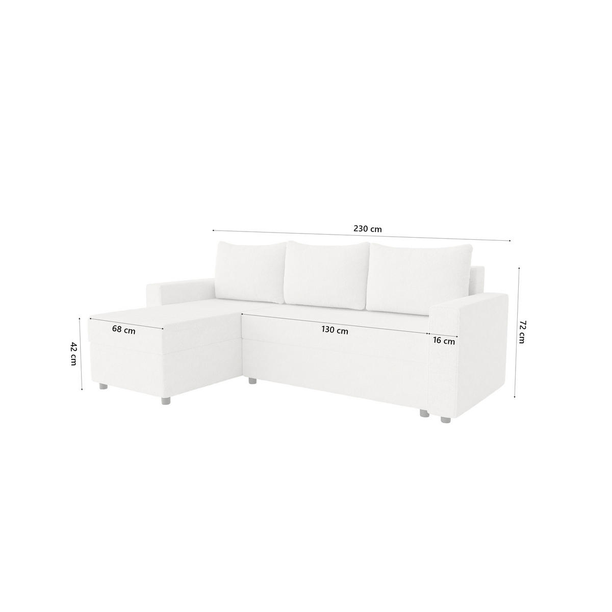 ECKSOFA Goka Lux L mit Schlaffunktion und 2 Bettkästen, Weiß - Weiß, Textil (230/146cm) - Fedve